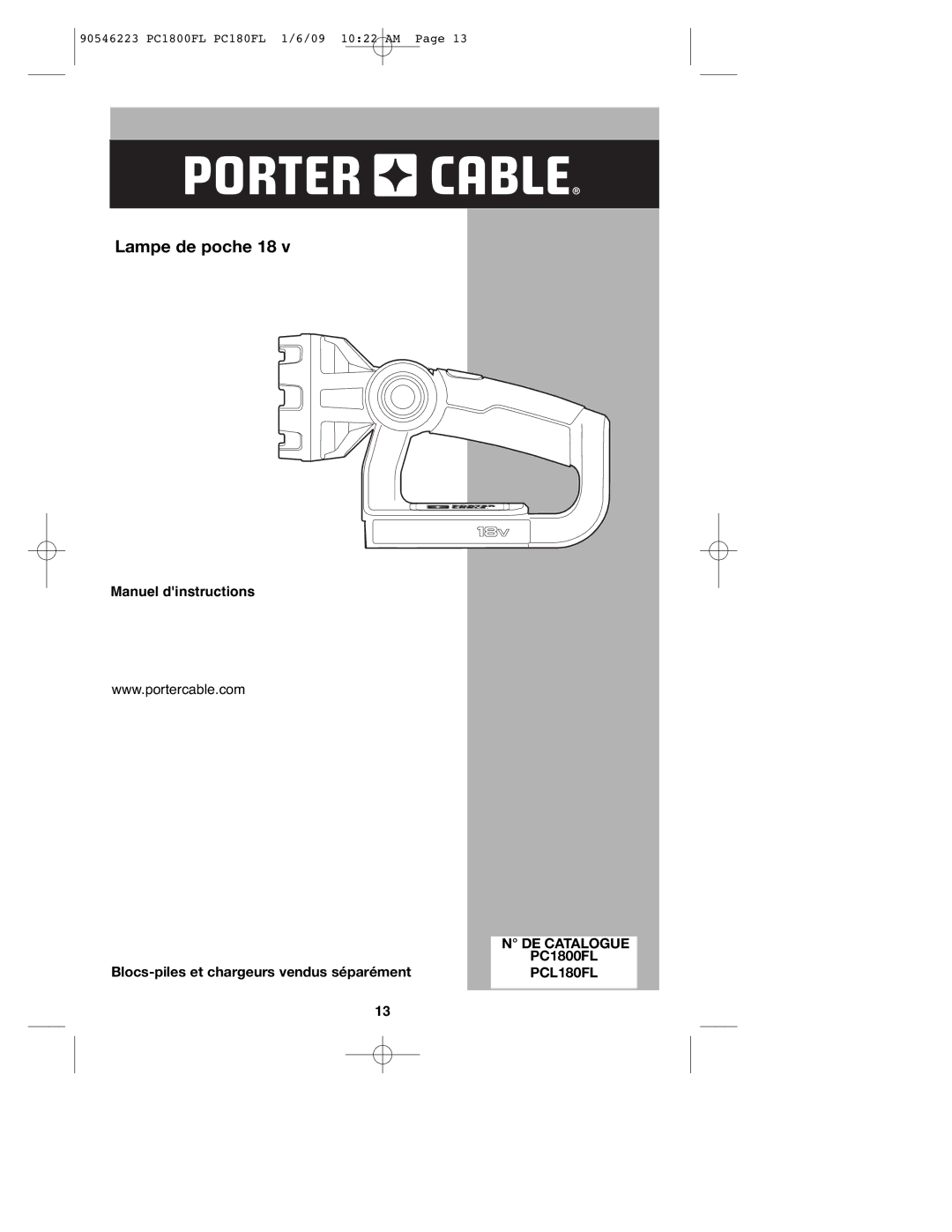 Porter-Cable PCL180FL, 90546223, PC1800FL instruction manual Lampe de poche 18, DE Catalogue 