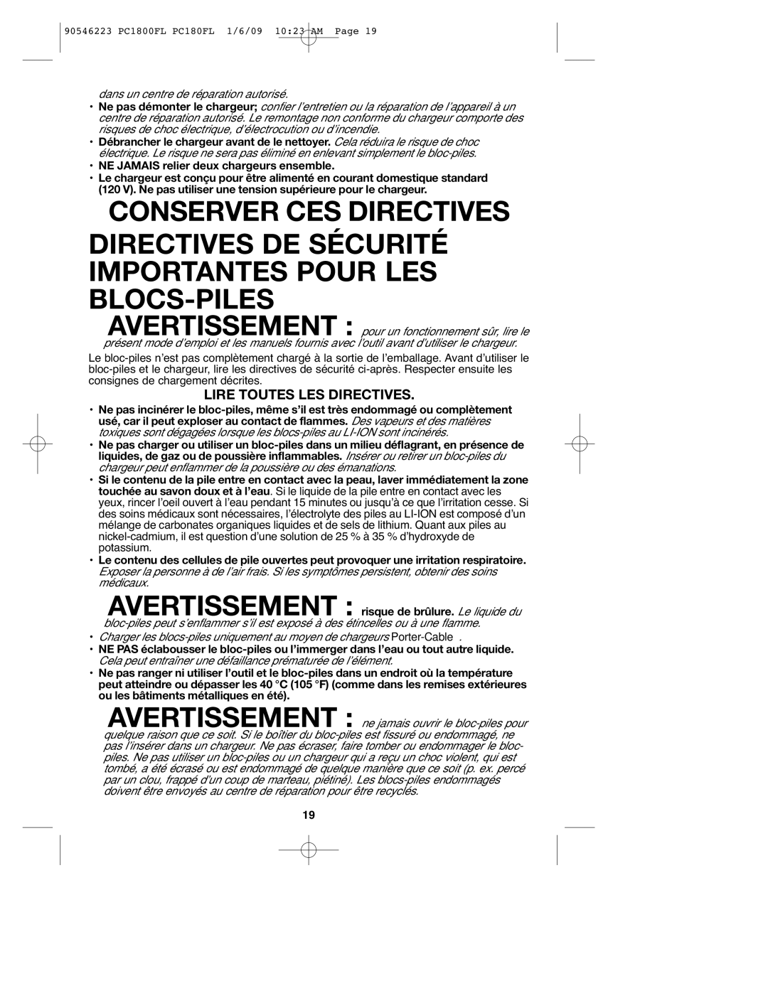 Porter-Cable PCL180FL, 90546223, PC1800FL instruction manual Lire Toutes LES Directives 