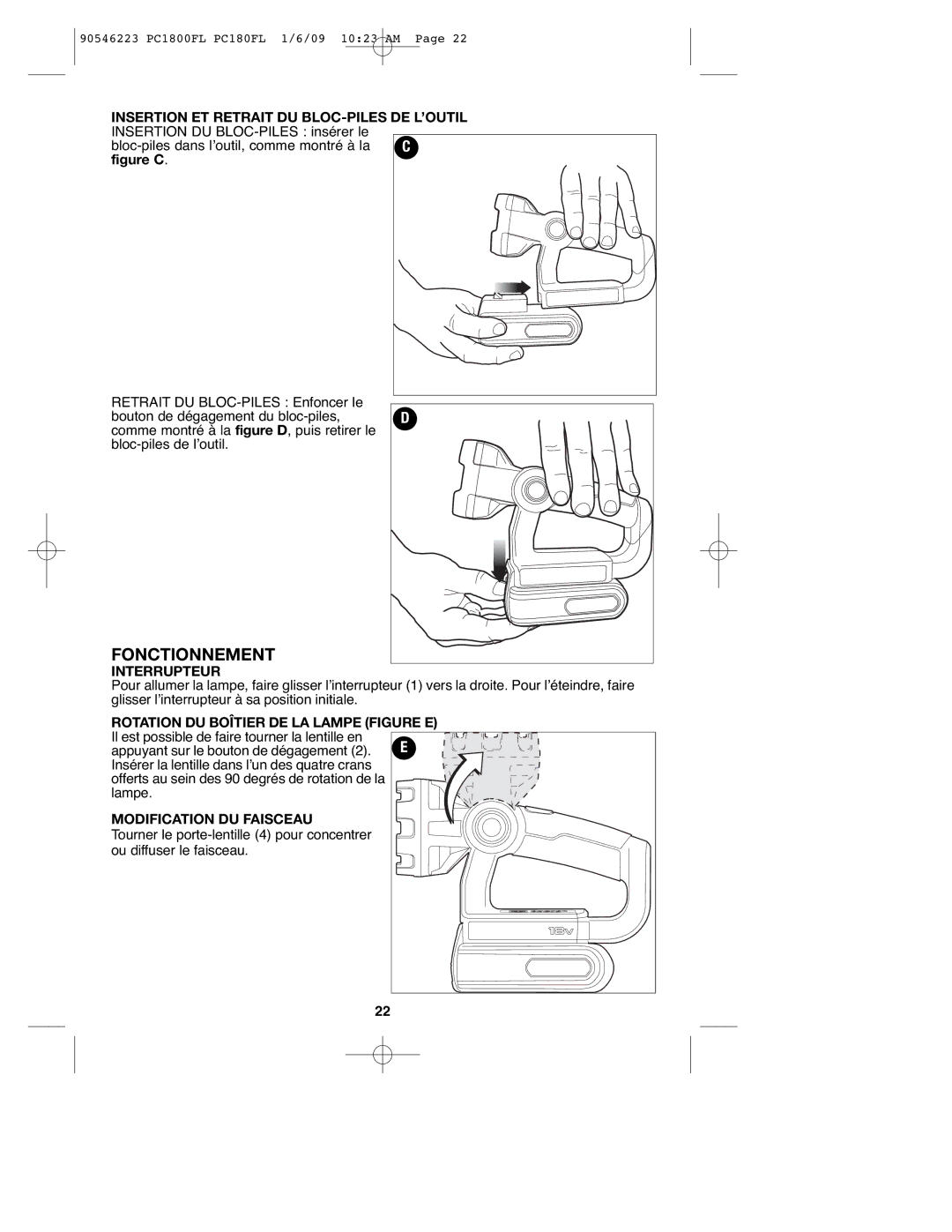 Porter-Cable PCL180FL, 90546223, PC1800FL instruction manual Fonctionnement, Interrupteur, Modification DU Faisceau 