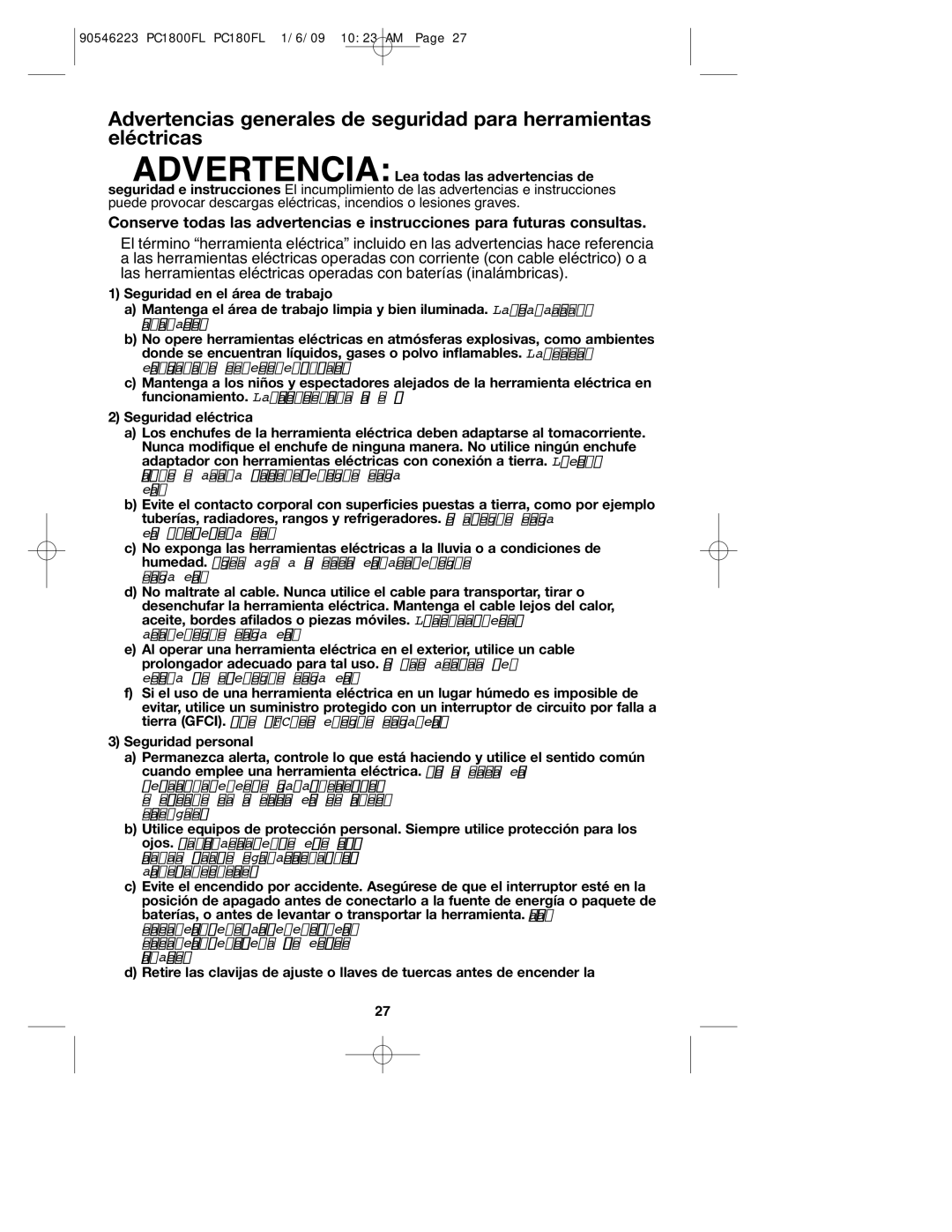 Porter-Cable PCL180FL instruction manual 90546223 PC1800FL PC180FL 1/6/09 1023 AM 