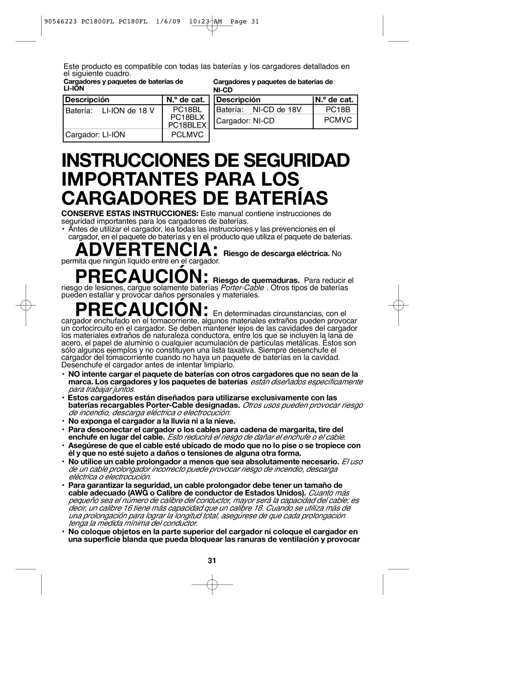 Porter-Cable PCL180FL, 90546223, PC1800FL instruction manual Descripción De cat 