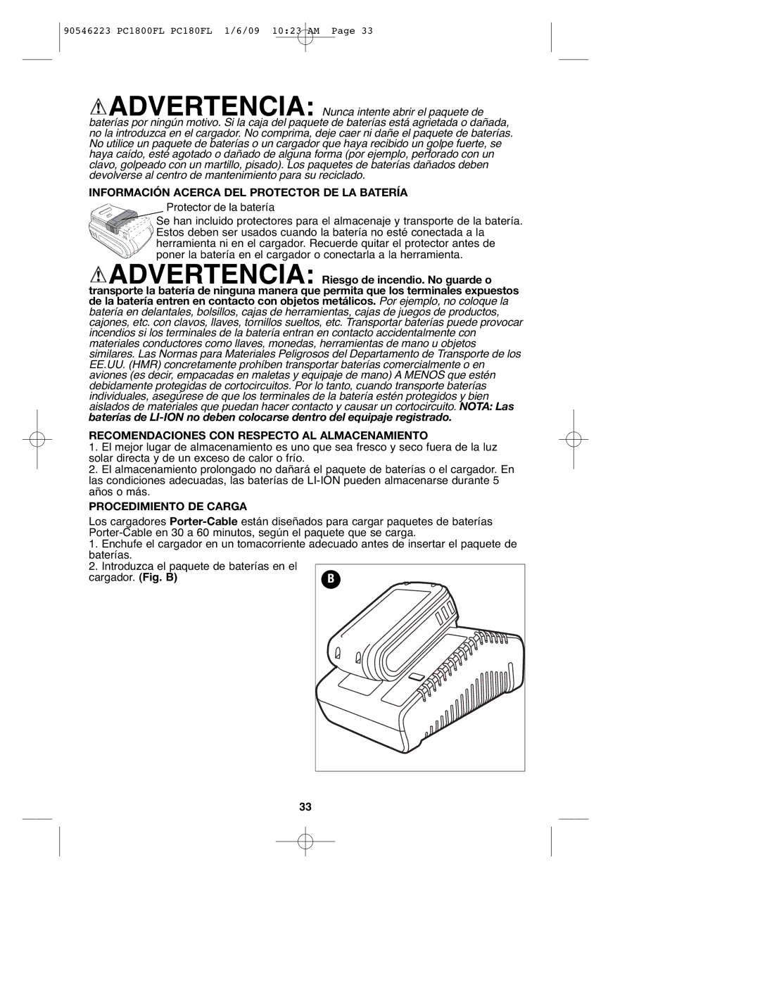 Porter-Cable 90546223 Información Acerca DEL Protector DE LA Batería, Recomendaciones CON Respecto AL Almacenamiento 