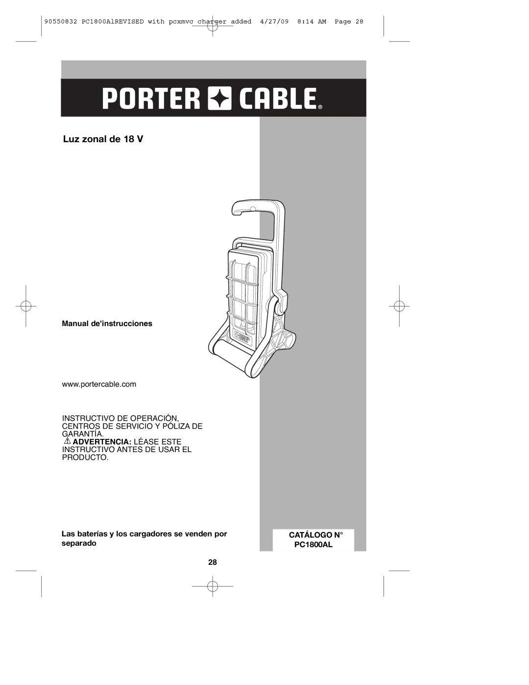 Porter-Cable 90550832, PC1800AL instruction manual Catálogo N 