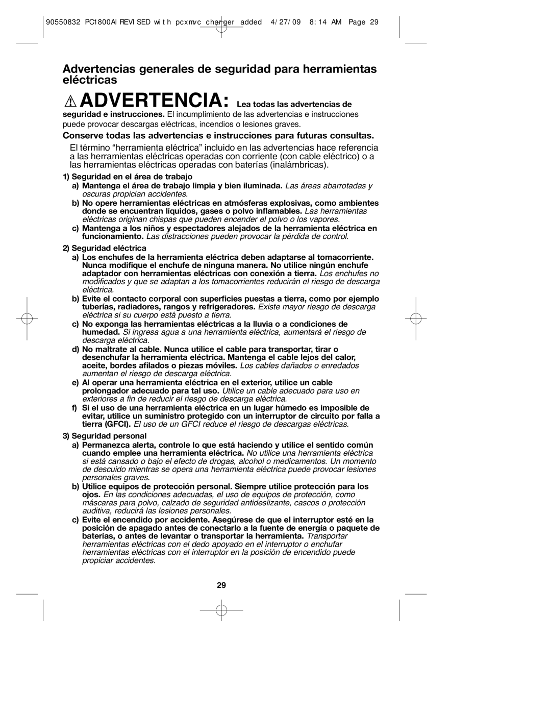 Porter-Cable PC1800AL, 90550832 instruction manual Advertencia Lea todas las advertencias de 