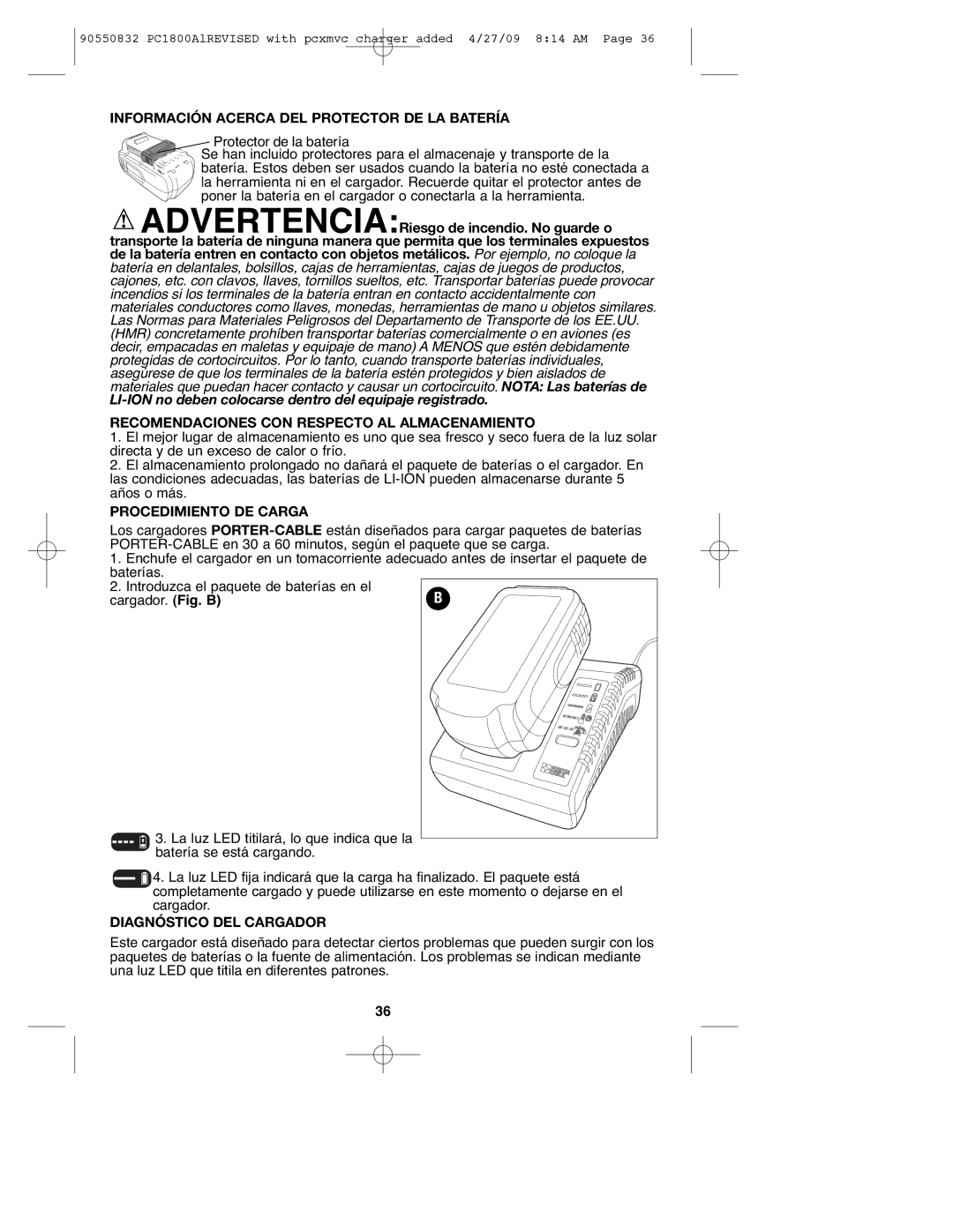 Porter-Cable 90550832 Información Acerca DEL Protector DE LA Batería, Recomendaciones CON Respecto AL Almacenamiento 