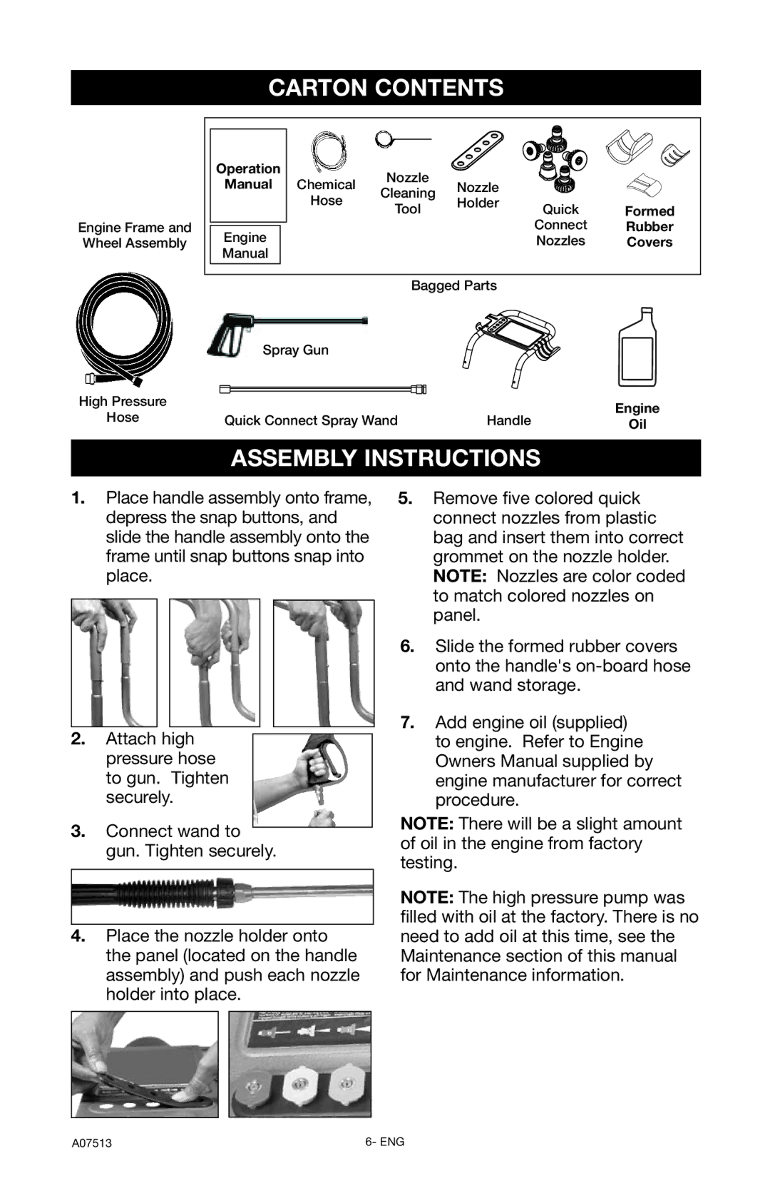 Porter-Cable A07513-0412-0 instruction manual Carton Contents 