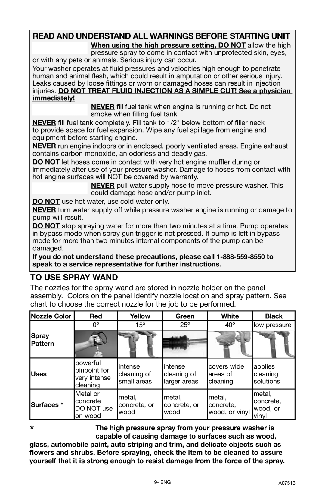 Porter-Cable A07513-0412-0 instruction manual Read and Understand ALL Warnings Before Starting Unit, To USE Spray Wand 