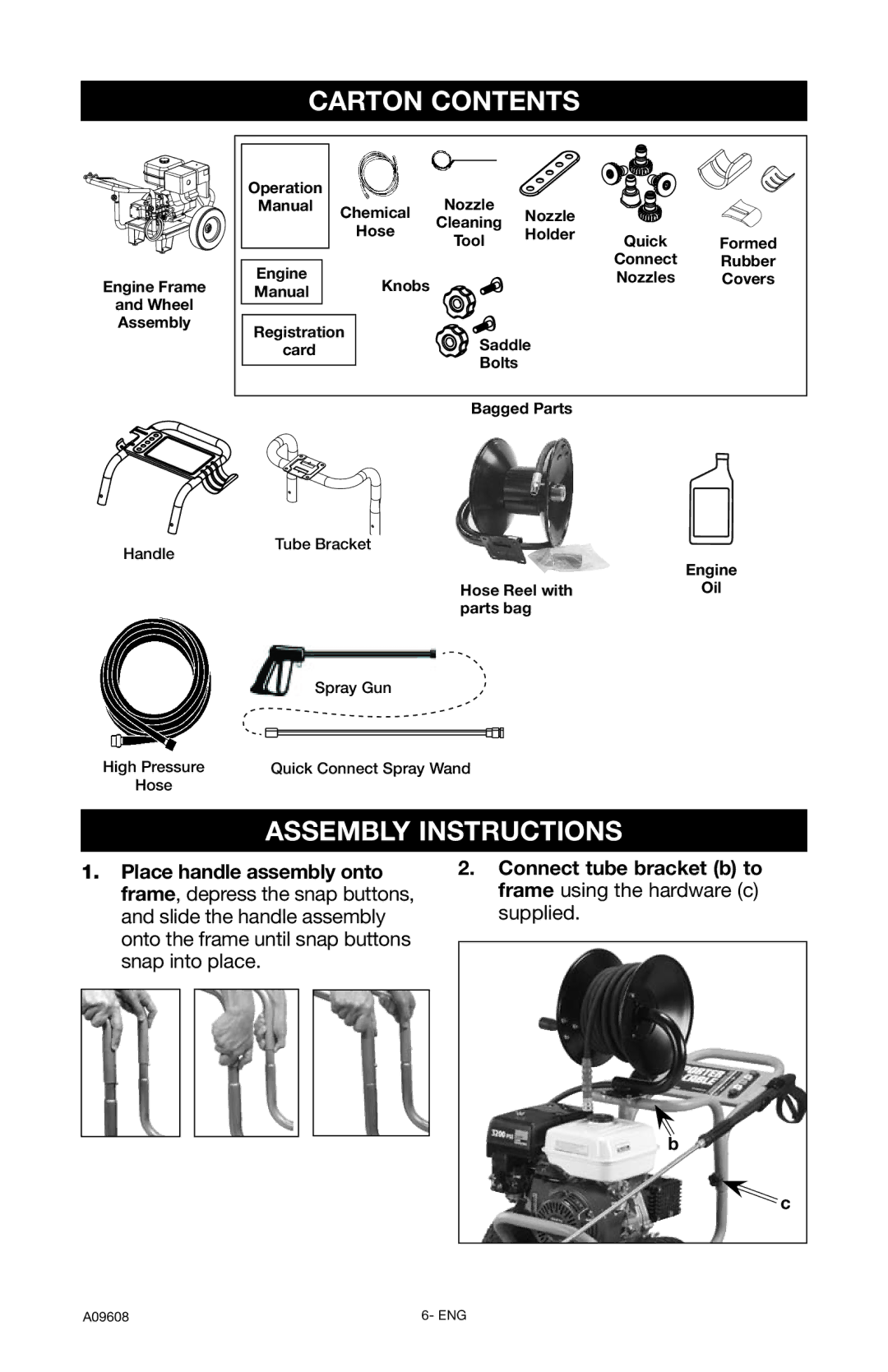 Porter-Cable A09608-0412-0, PCH3200 instruction manual Carton Contents, Assembly Instructions 