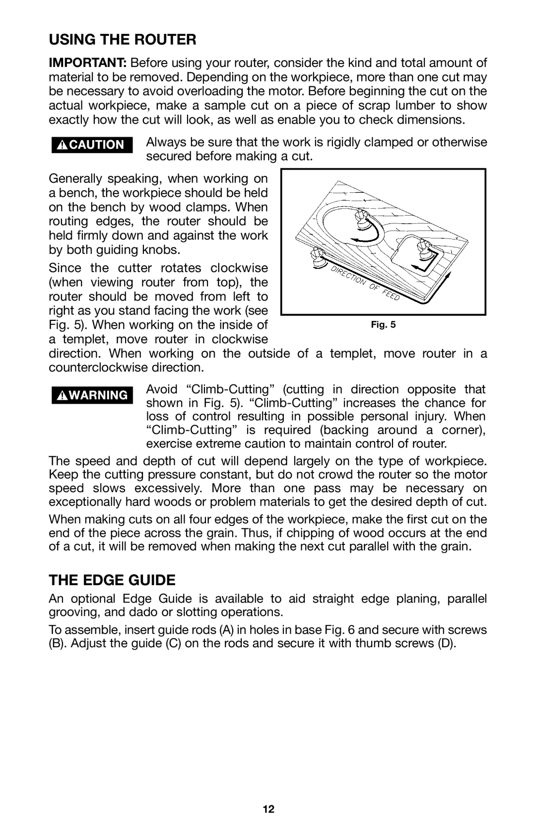 Porter-Cable A15149 instruction manual Using the Router, Edge Guide 