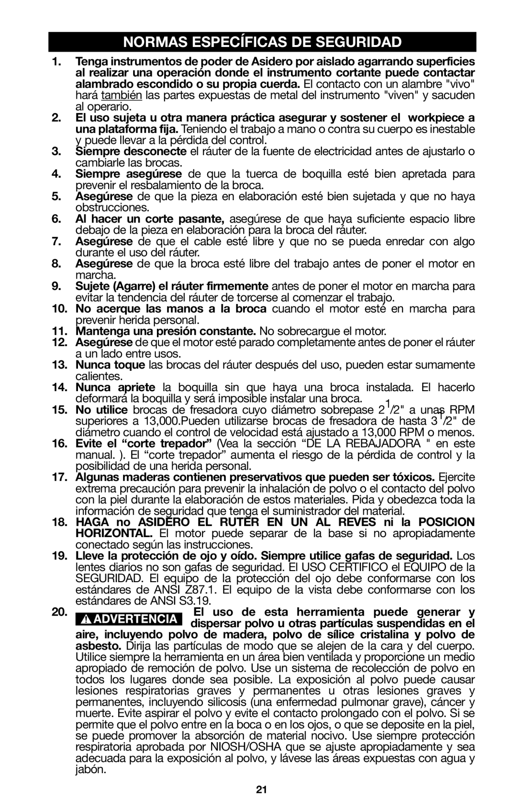 Porter-Cable A15149 instruction manual Normas Específicas DE Seguridad 