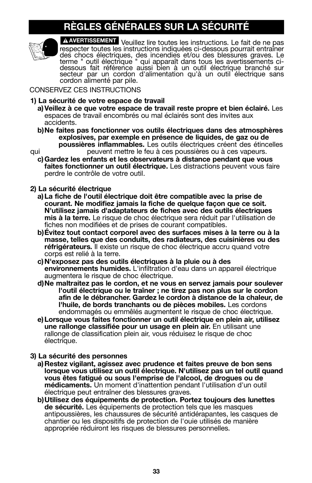 Porter-Cable A15149 instruction manual Règles Générales SUR LA Sécurité 