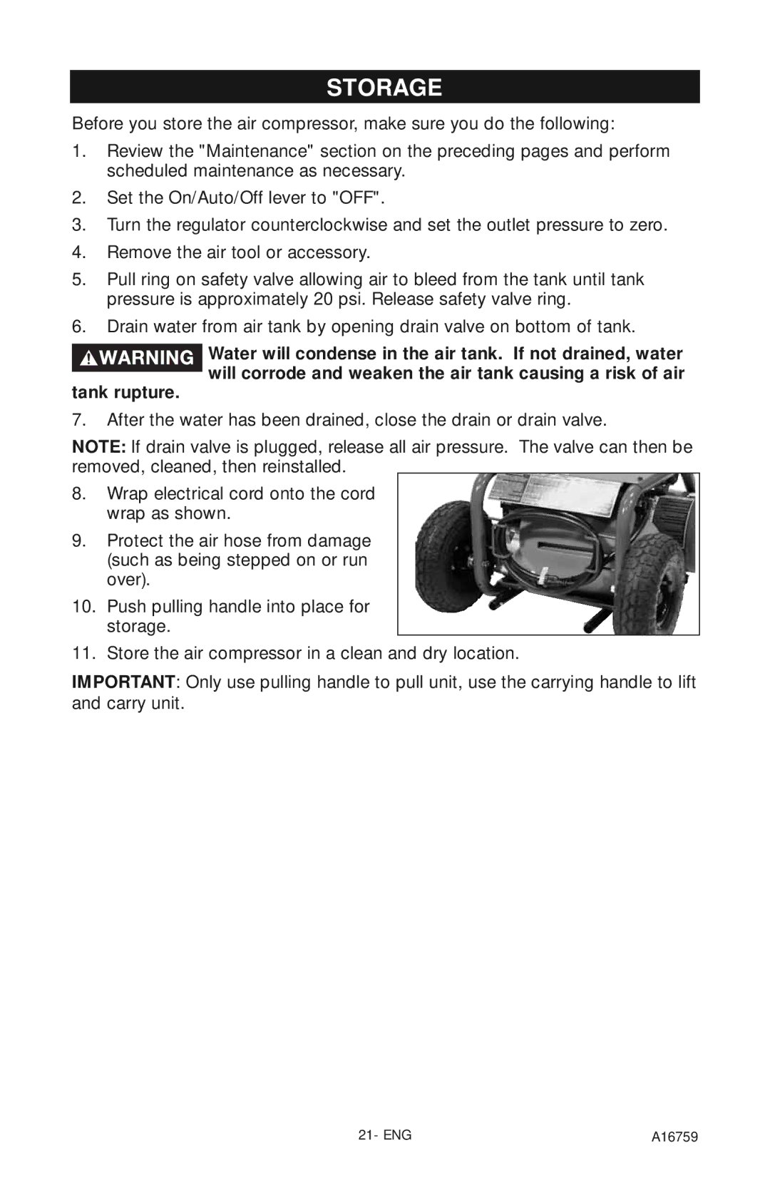 Porter-Cable A16759 instruction manual Storage 