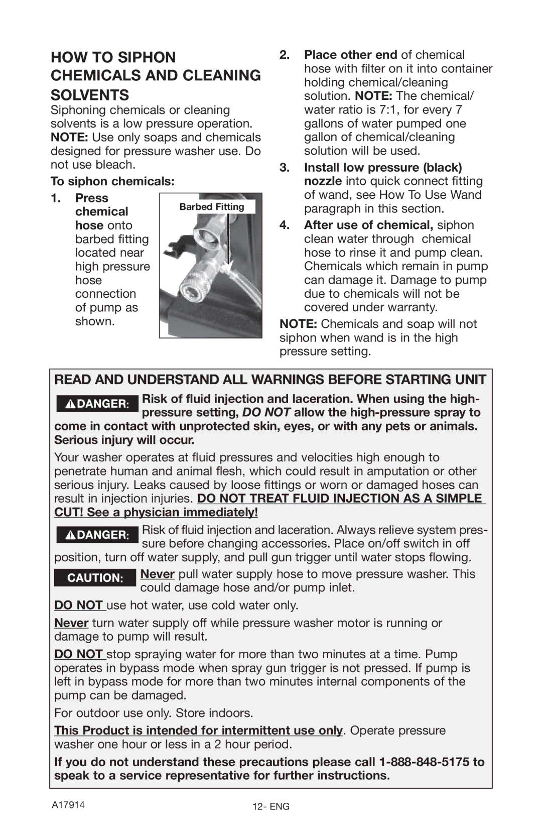 Porter-Cable A17914-05-10-06 HOW to Siphon Chemicals and Cleaning Solvents, To siphon chemicals Press Chemical, Hose onto 