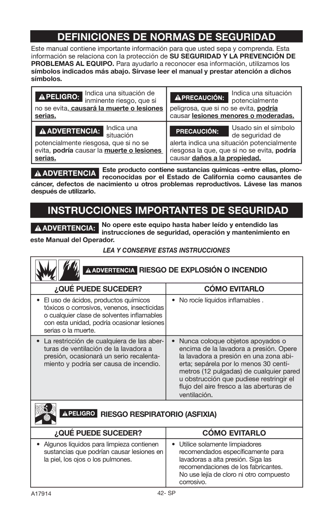 Porter-Cable A17914-05-10-06, PCE1700 Definiciones DE Normas DE Seguridad, Instrucciones Importantes DE Seguridad 