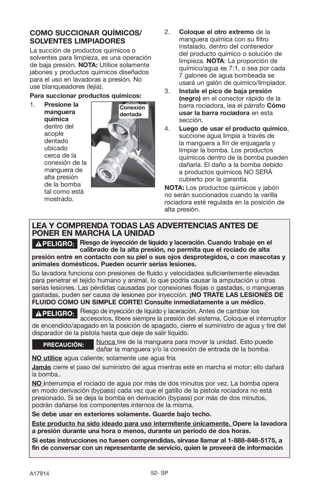 Porter-Cable A17914-05-10-06 Como Succionar QUÍMICOS/ Solventes Limpiadores, Para succionar productos químicos Presione la 