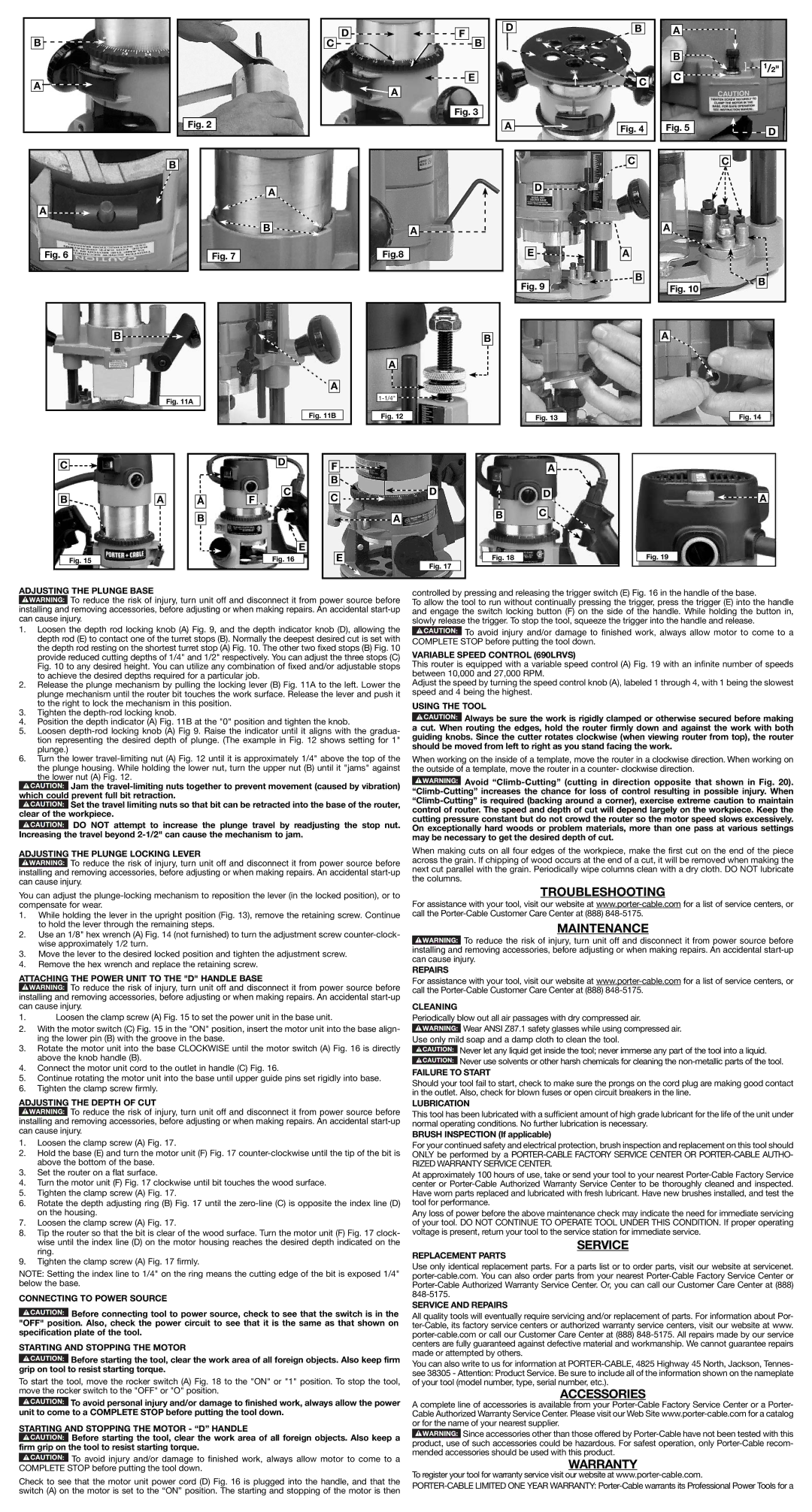 Porter-Cable A22440 instruction manual Troubleshooting Maintenance, Service, Accessories, Warranty 