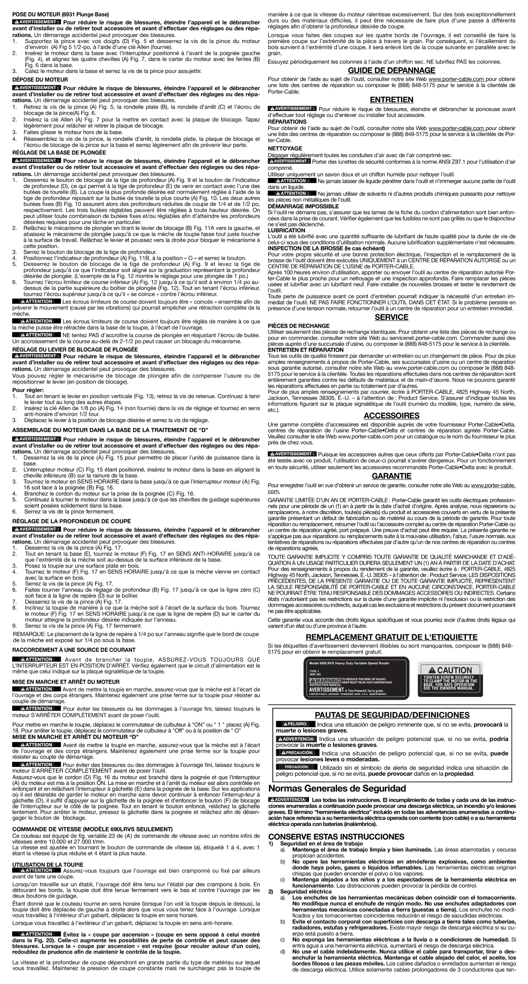 Porter-Cable A22440 instruction manual Normas Generales de Seguridad 