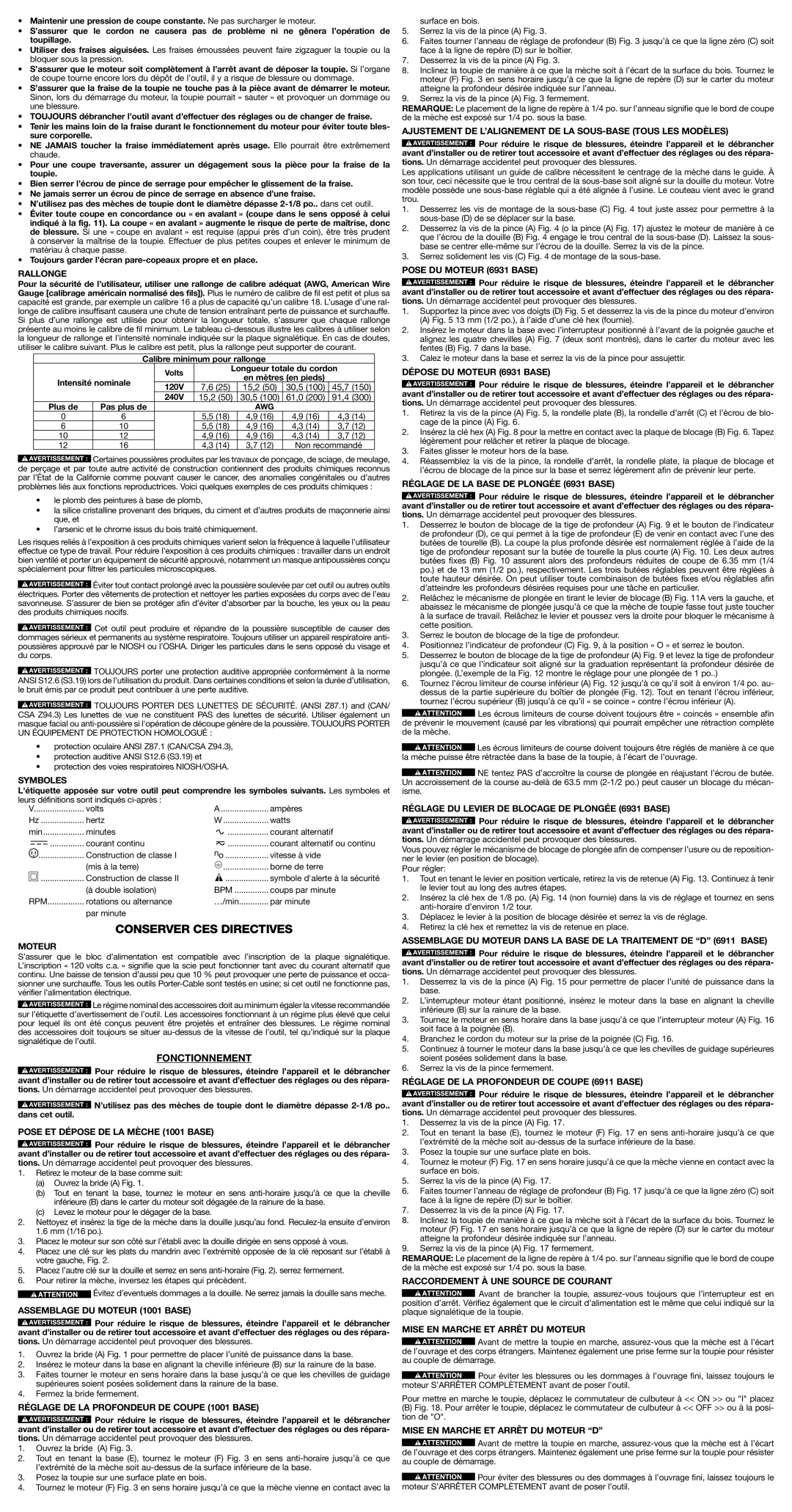 Porter-Cable 9690LR, A22749, 690 Series instruction manual Conserver ces directives, Fonctionnement 