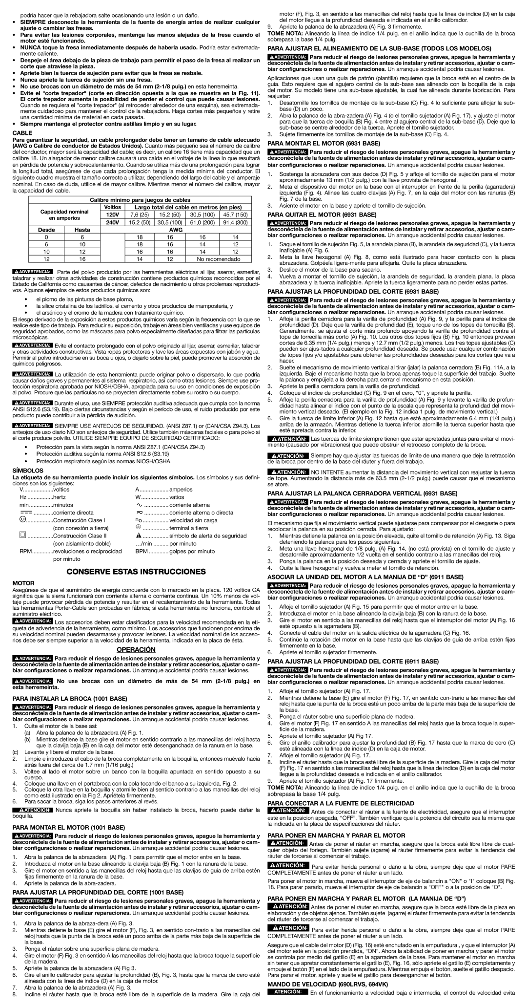 Porter-Cable A22749, 9690LR, 690 Series instruction manual Conserve estas instrucciones, Operación 