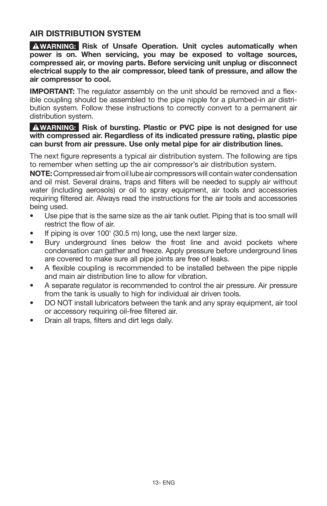 Porter-Cable Air Compressor instruction manual Air Distribution System, 13-­ ENG 