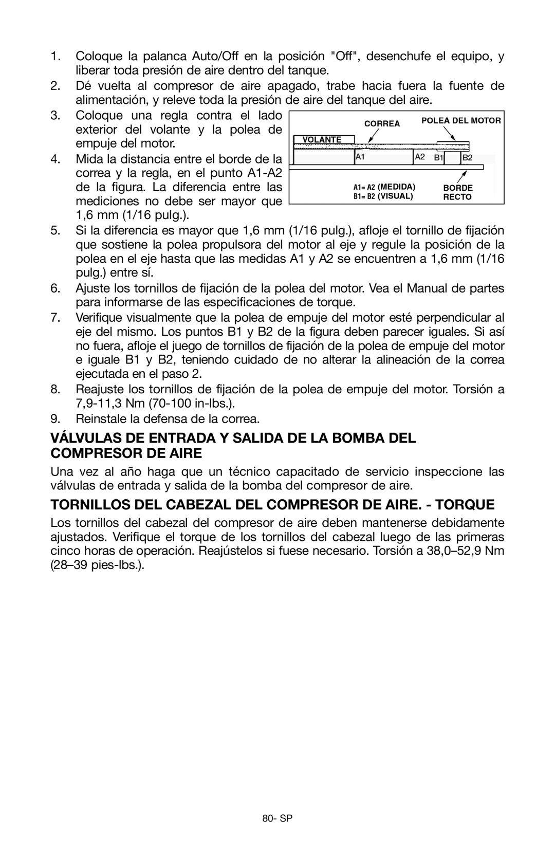 Porter-Cable Air Compressor instruction manual Tornillos del cabezal del compresor de aire. Torque 