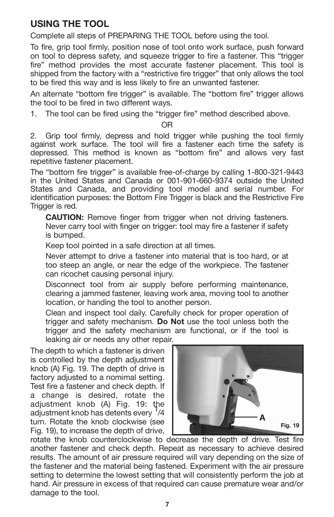 Porter-Cable BN200A, 894884-003 instruction manual Using the Tool 