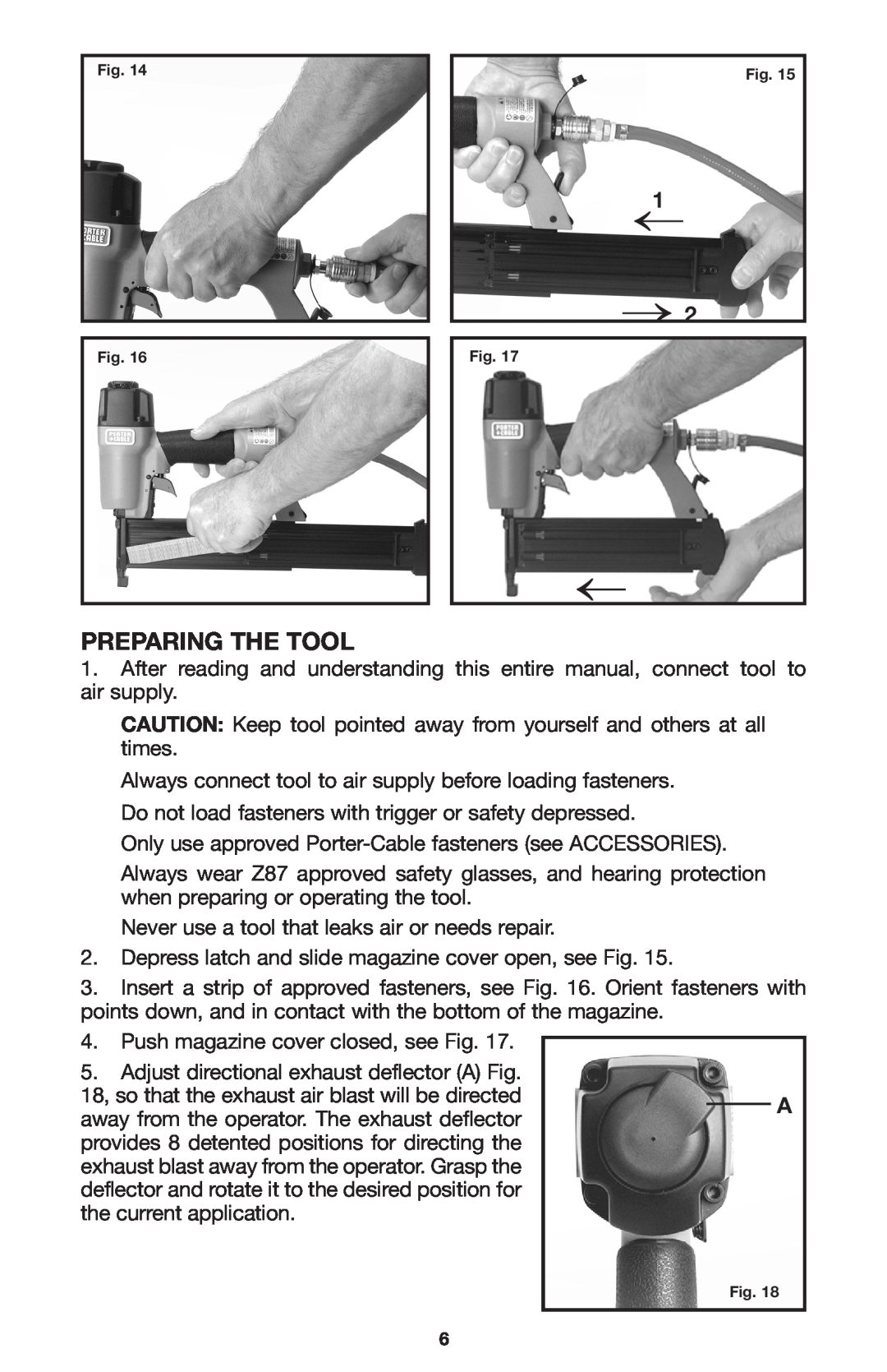 Porter-Cable 894884-003, BN200A instruction manual Preparing The Tool 