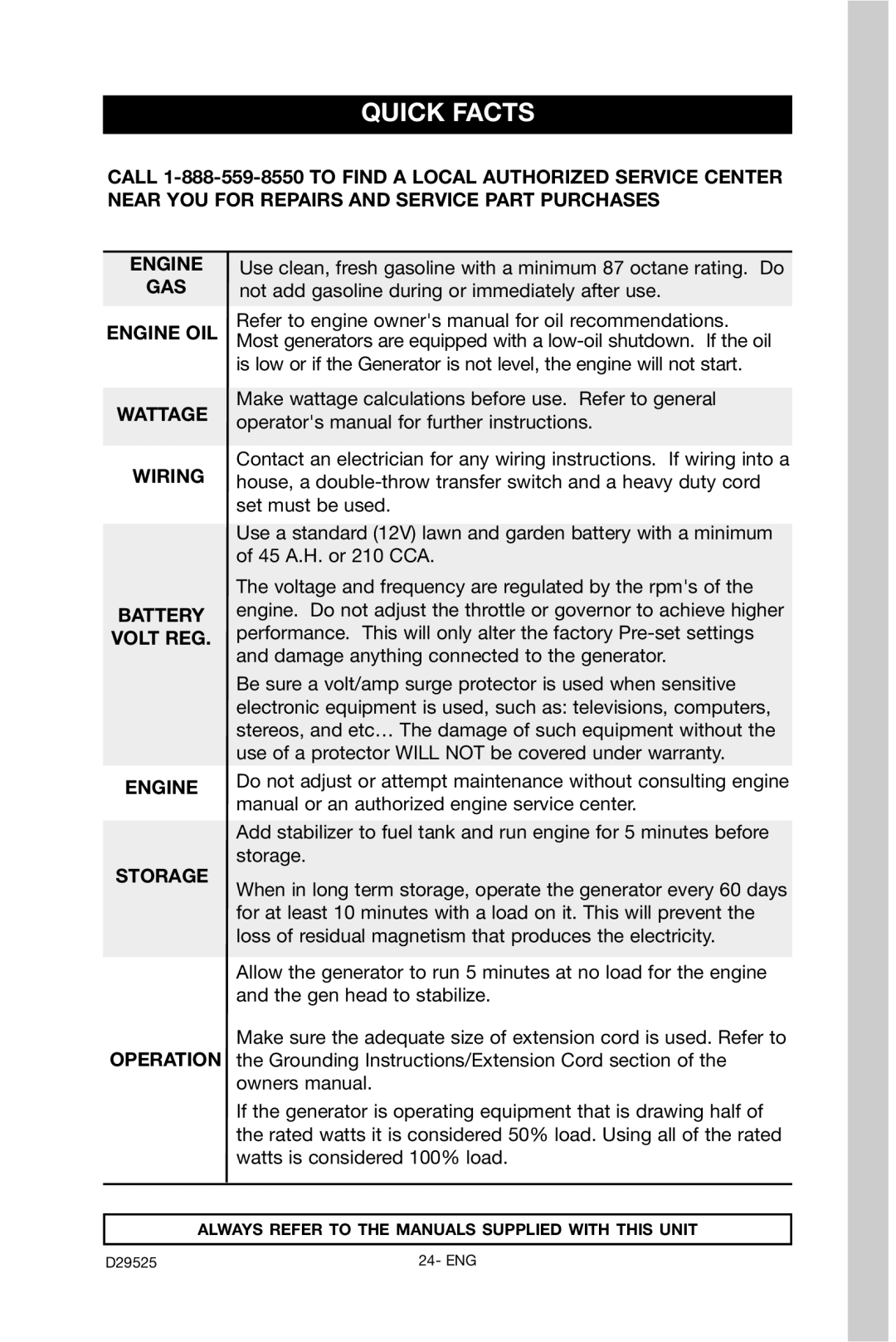 Porter-Cable BSV750 instruction manual Quick Facts 