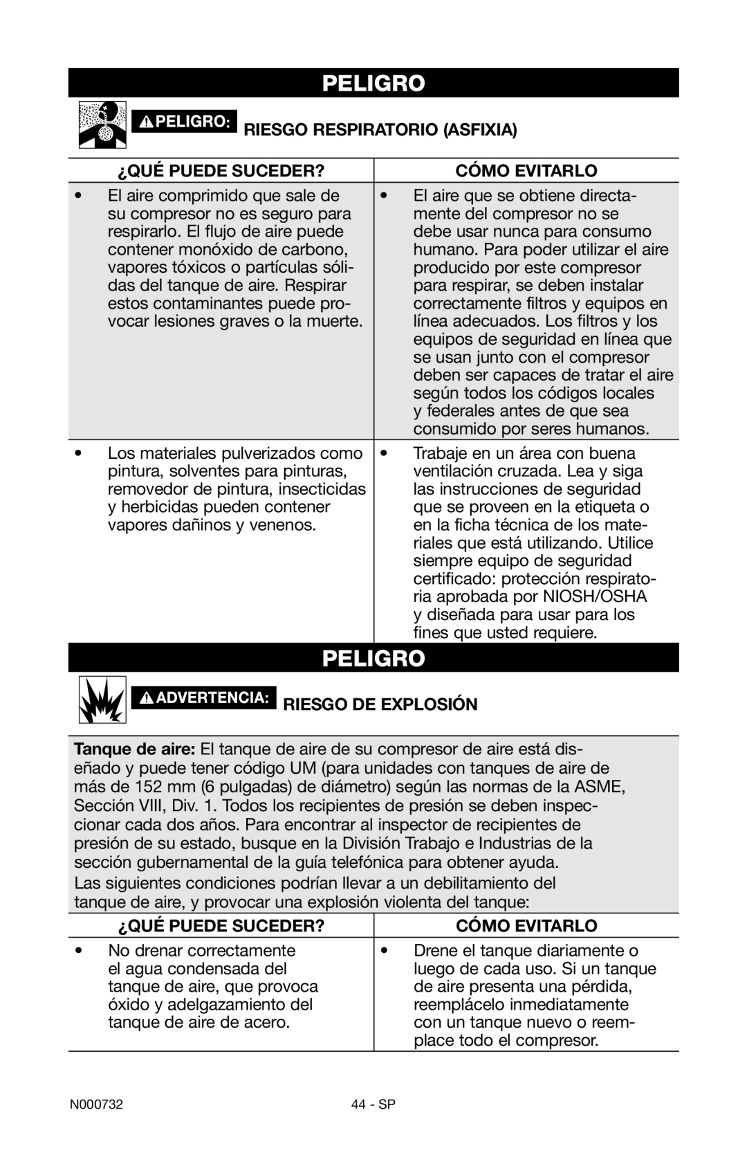 Porter-Cable C2025 instruction manual Riesgo de explosión, ¿Qué puede suceder? Cómo evitarlo 