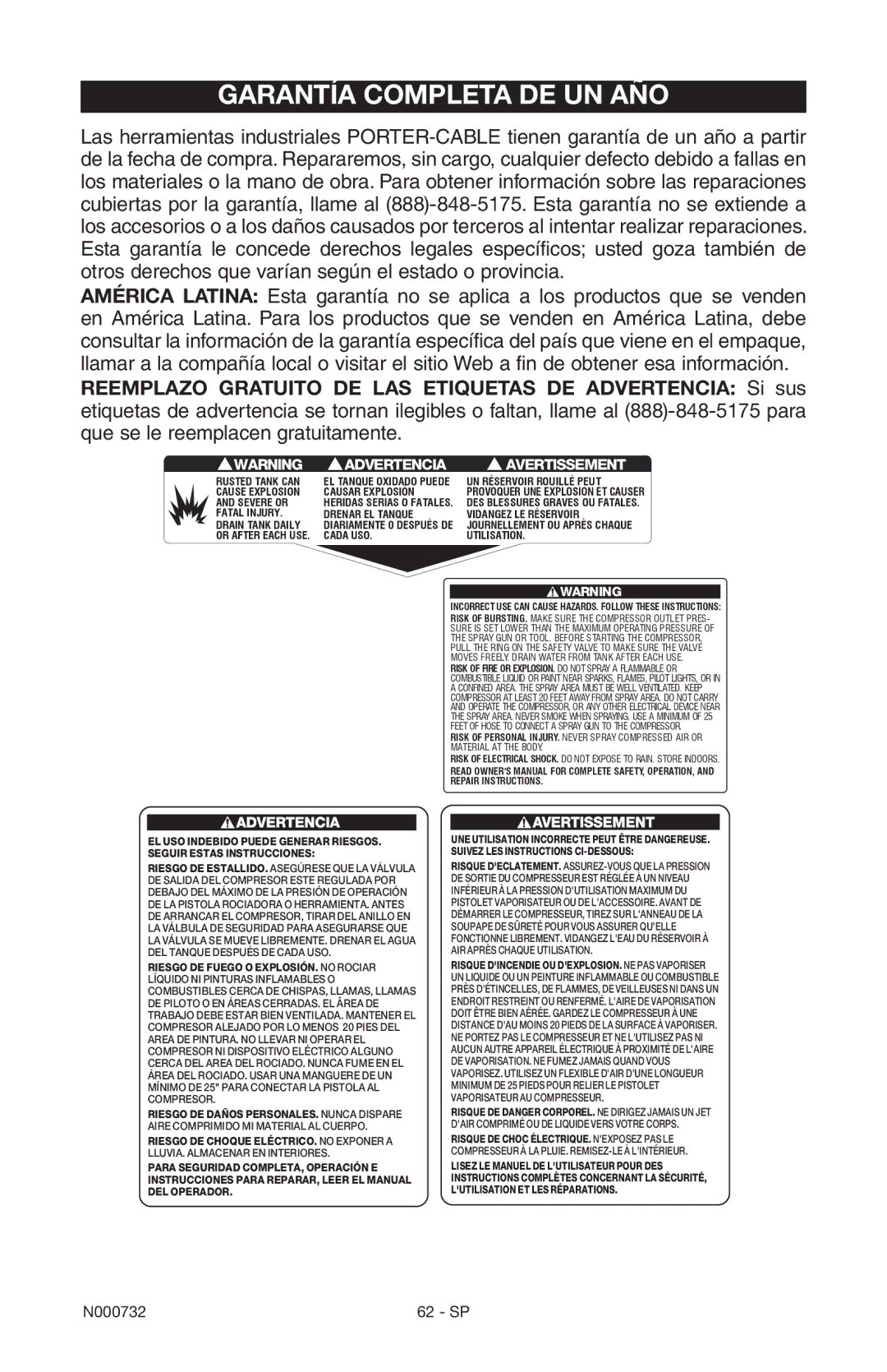 Porter-Cable C2025 instruction manual Garantía completa de un año 