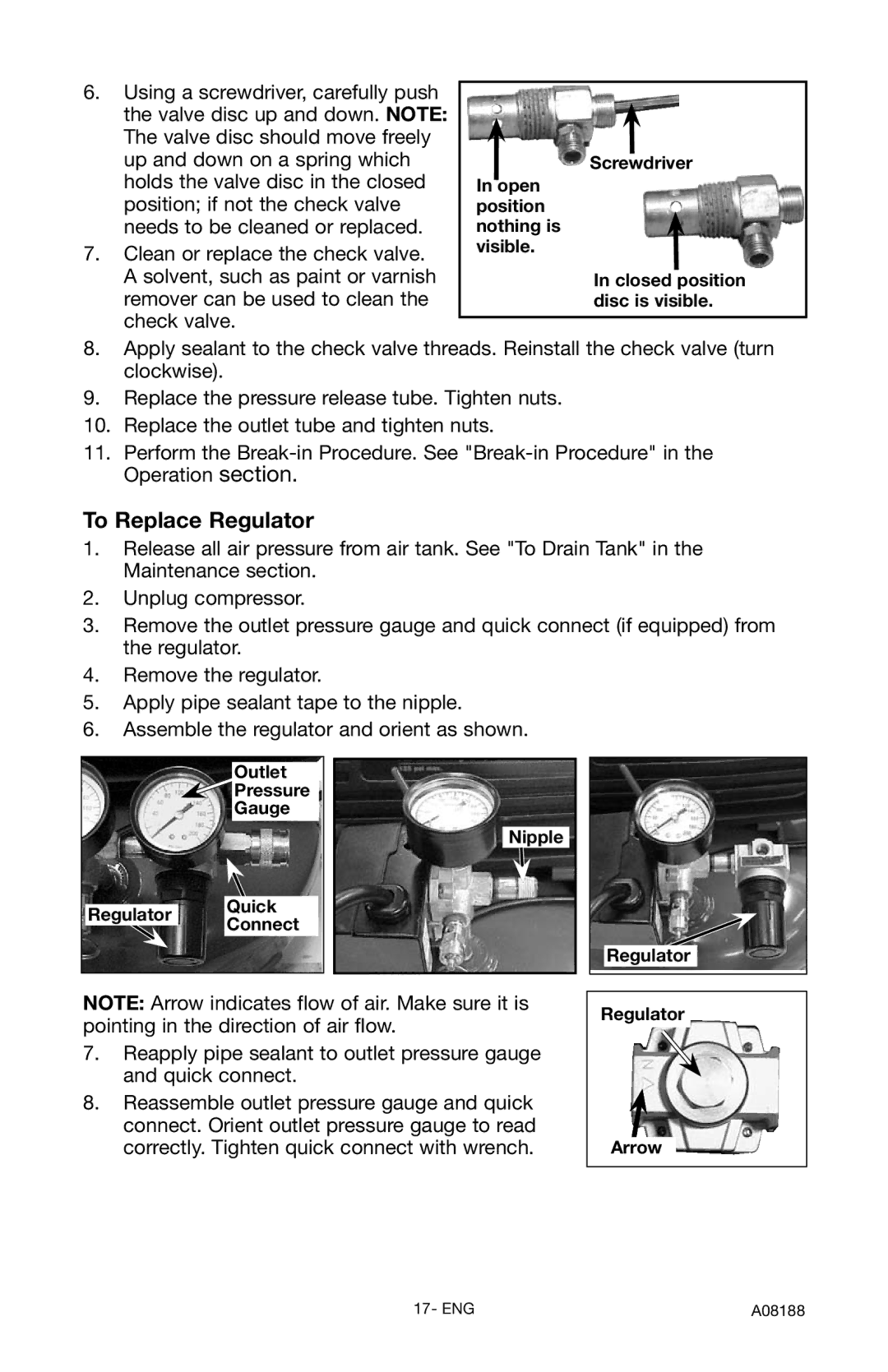 Porter-Cable C2150 To Replace Regulator, Screwdriver Open position nothing is visible, Outlet Pressure Gauge 