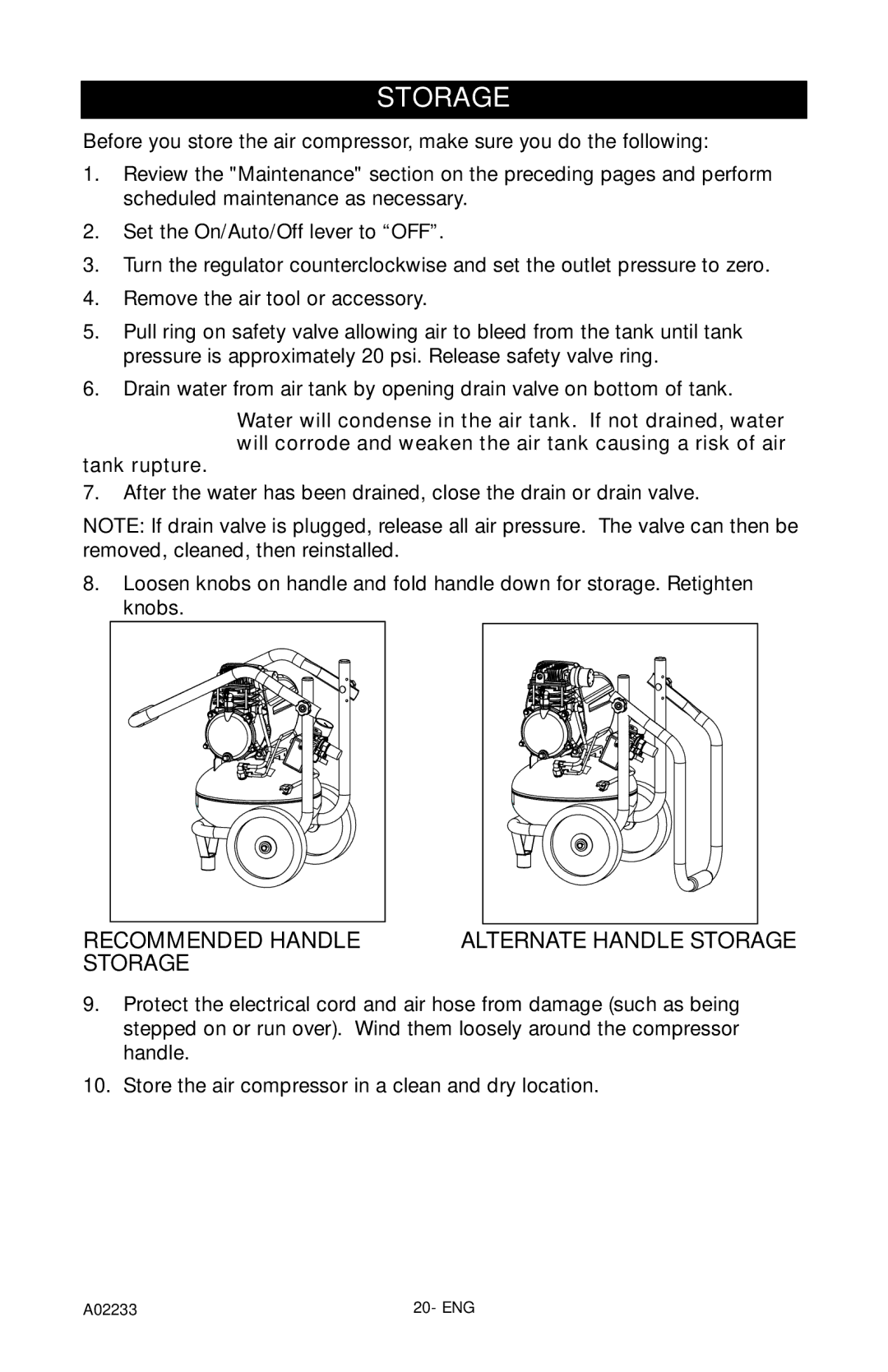 Porter-Cable C2550 instruction manual Recommended Handle Alternate Handle Storage 