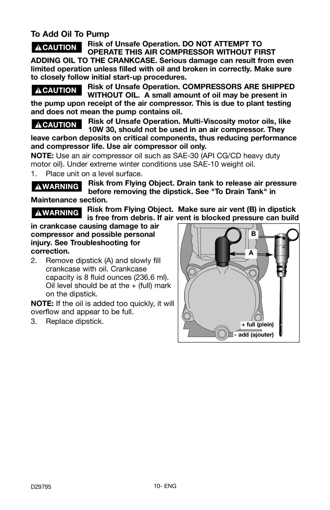 Porter-Cable C2555 instruction manual To Add Oil To Pump 