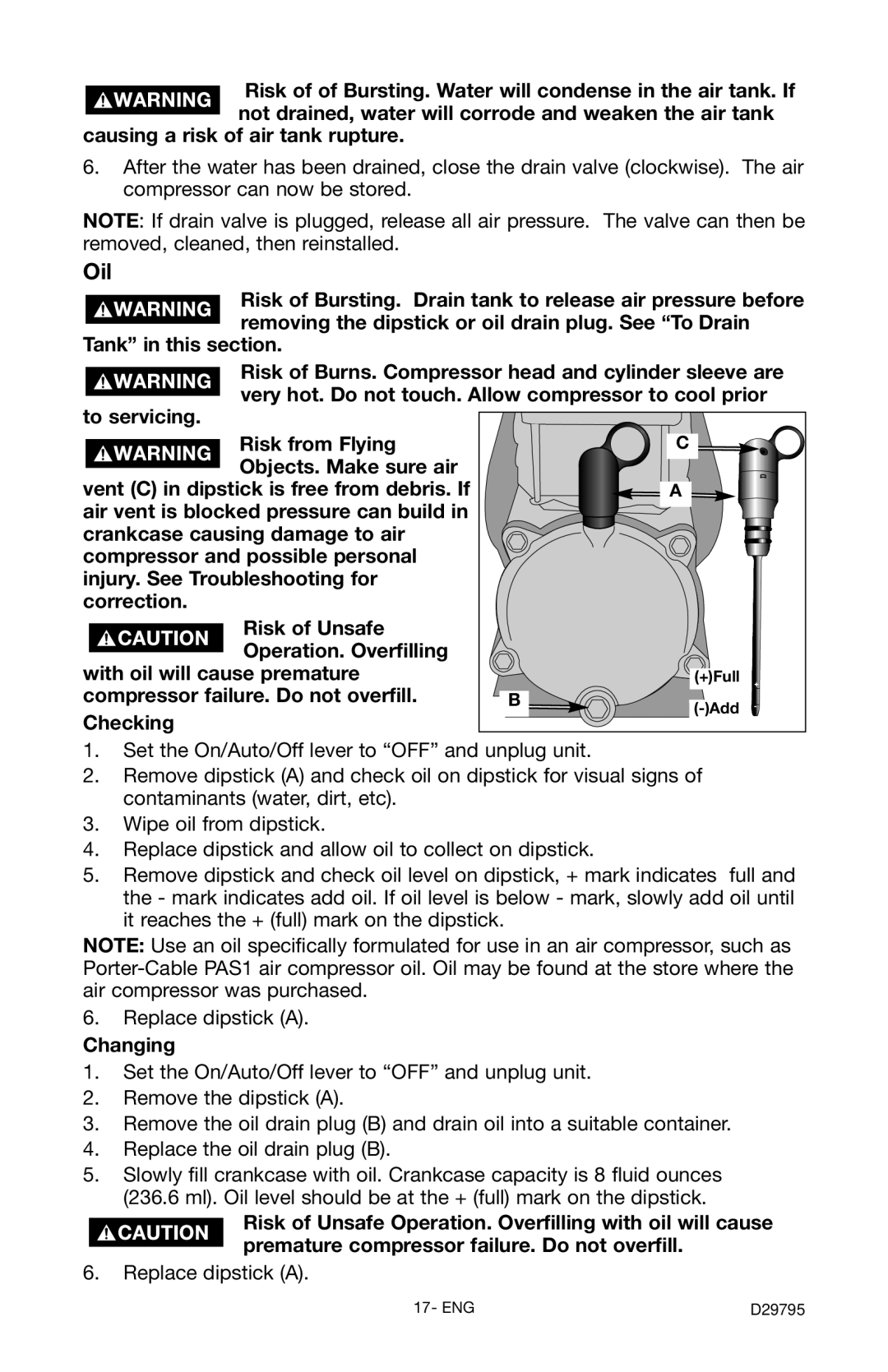 Porter-Cable C2555 instruction manual Oil, Changing 