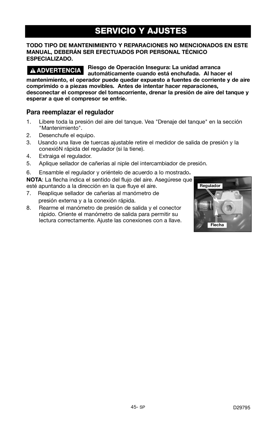 Porter-Cable C2555 instruction manual Servicio Y Ajustes, Para reemplazar el regulador 