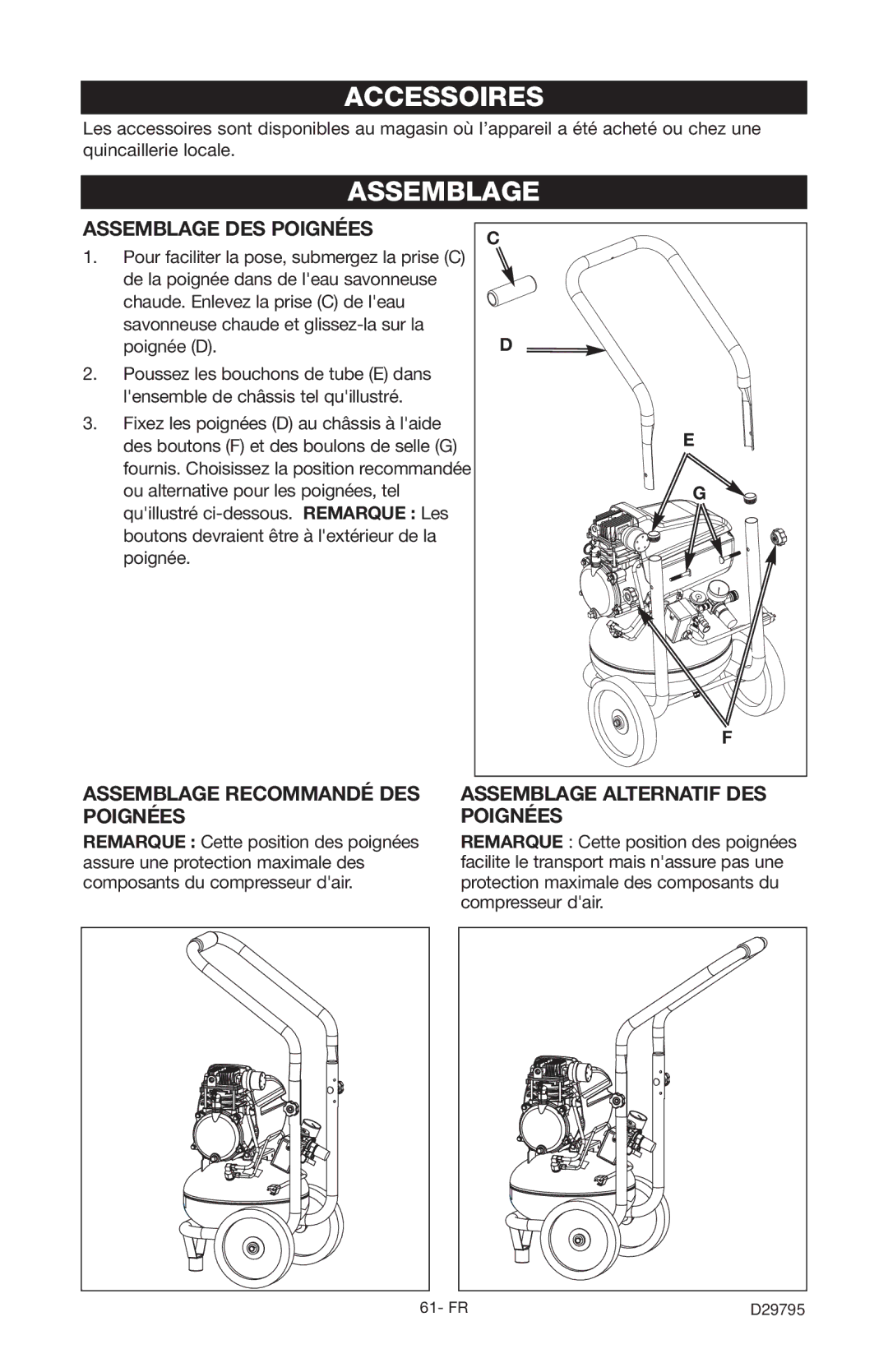 Porter-Cable C2555 instruction manual Accessoires, Assemblage 