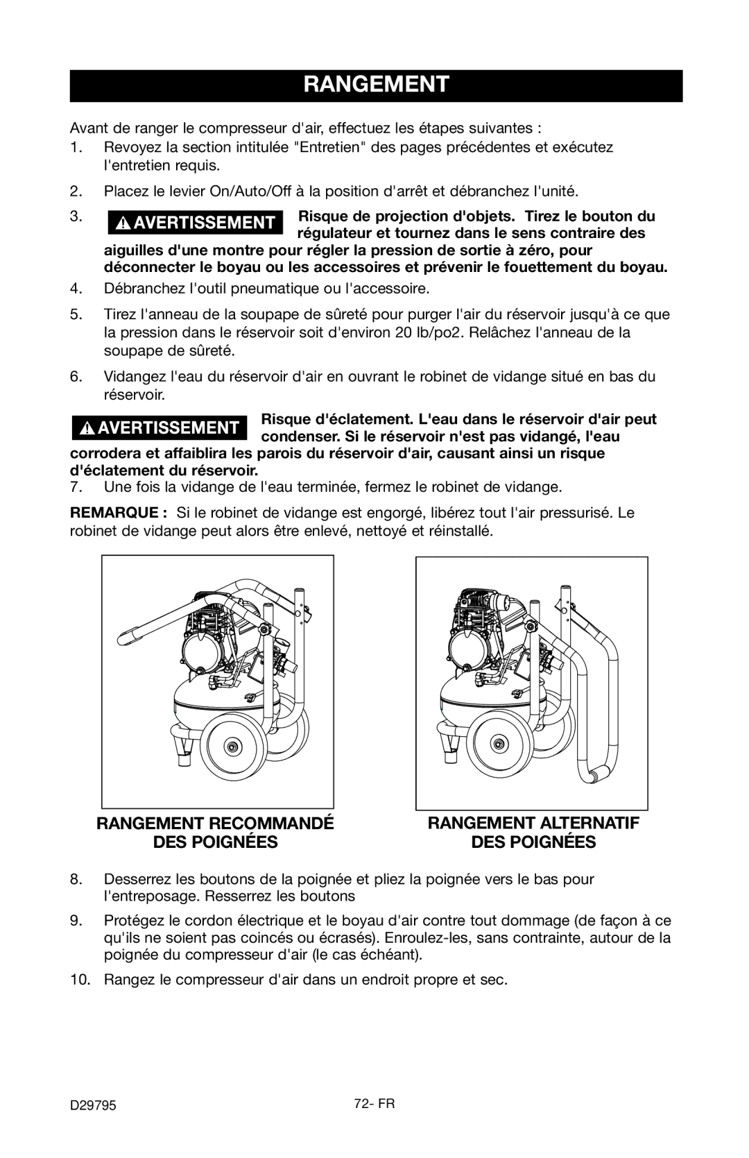 Porter-Cable C2555 instruction manual Rangement Recommandé DES Poignées Rangement Alternatif 