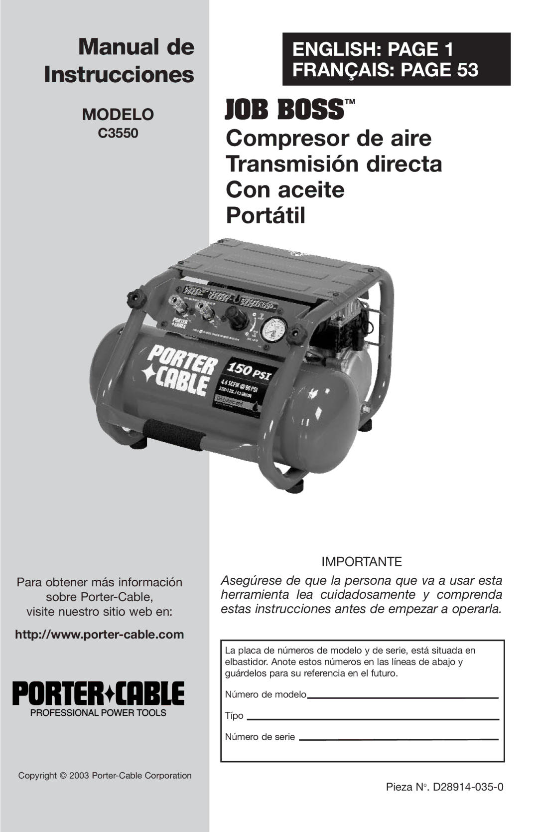 Porter-Cable C3550 instruction manual Manual de 