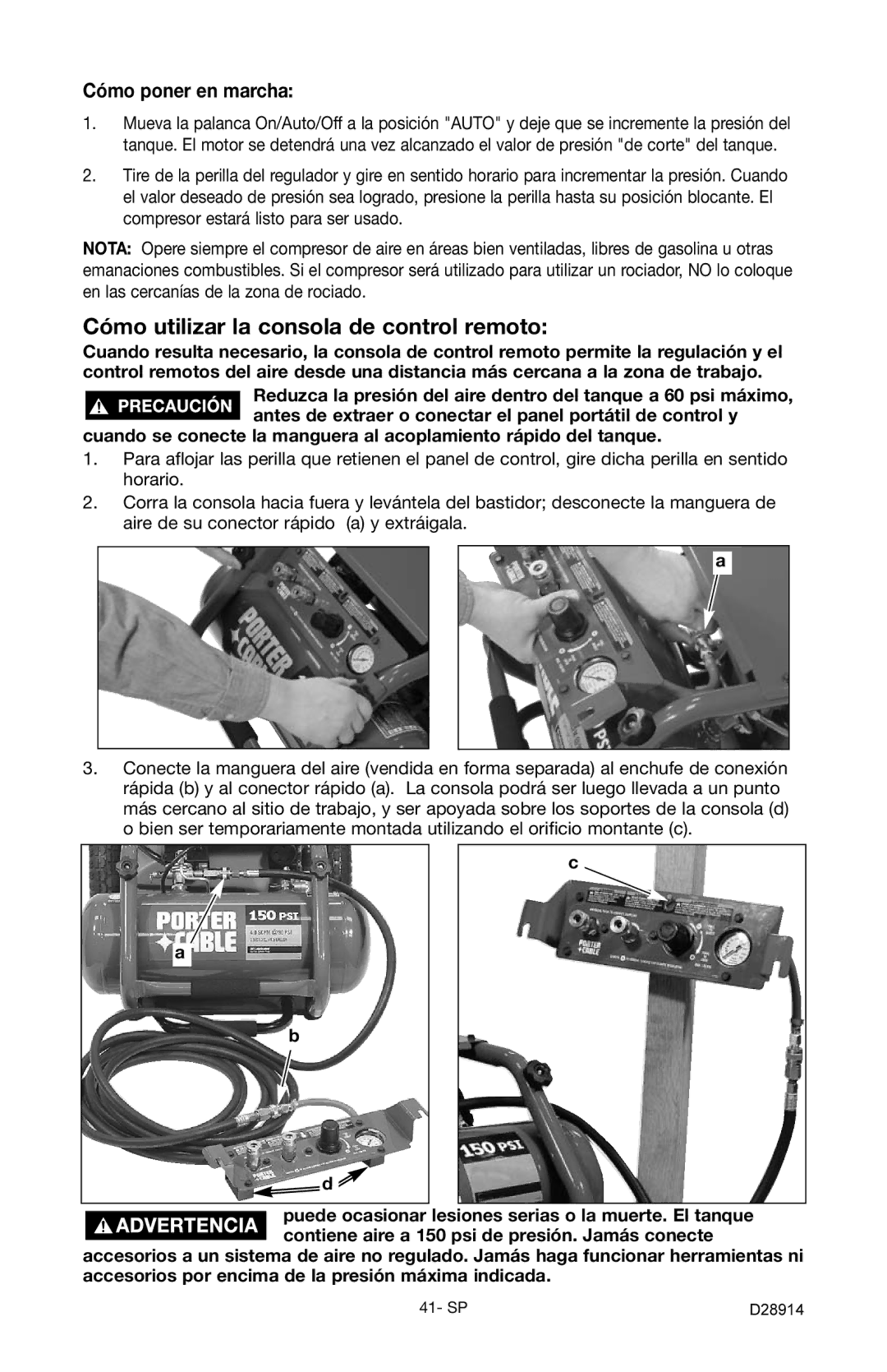 Porter-Cable C3550 instruction manual Cómo utilizar la consola de control remoto, Cómo poner en marcha 