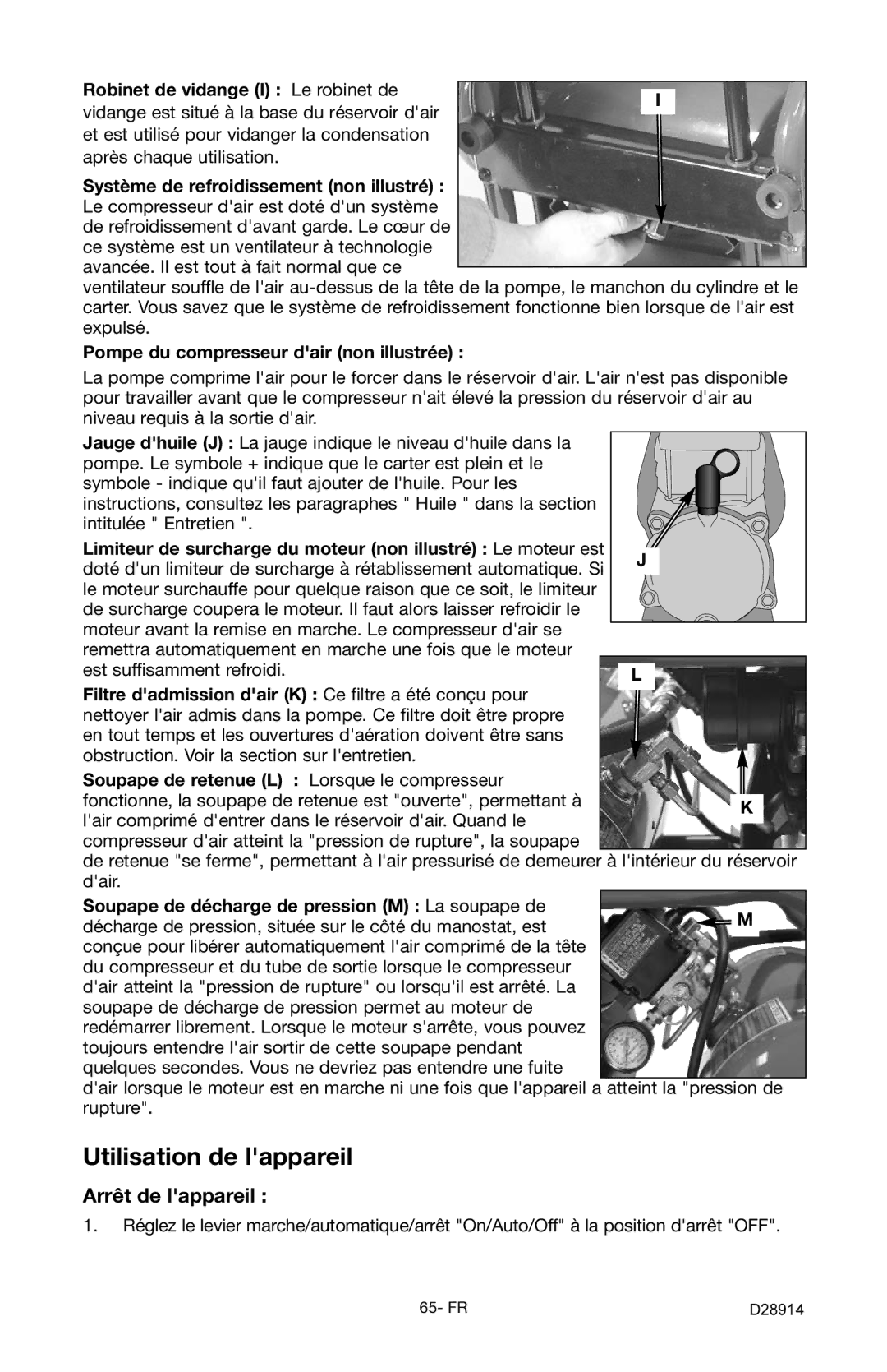 Porter-Cable C3550 instruction manual Arrêt de lappareil 