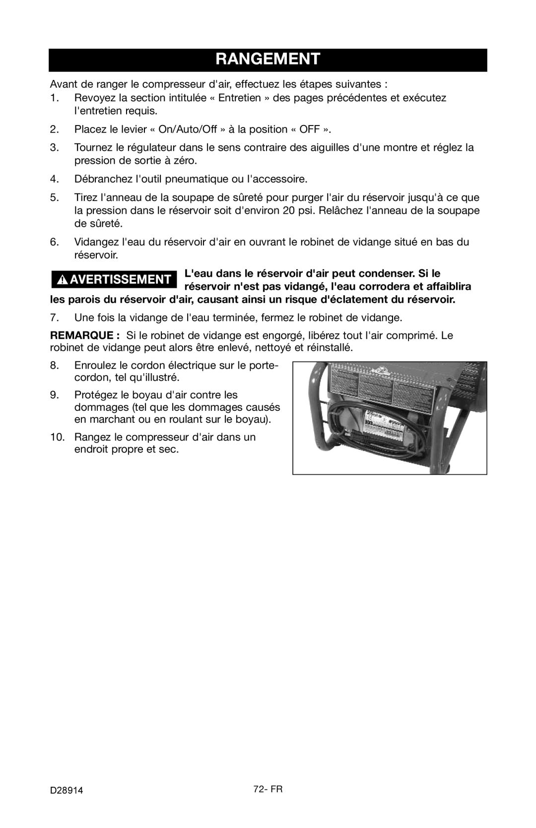 Porter-Cable C3550 instruction manual Rangement 