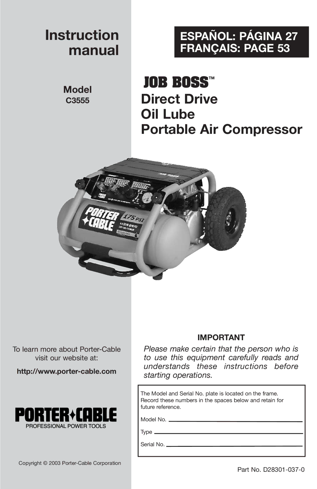 Porter-Cable C3555 instruction manual Español Página Français 