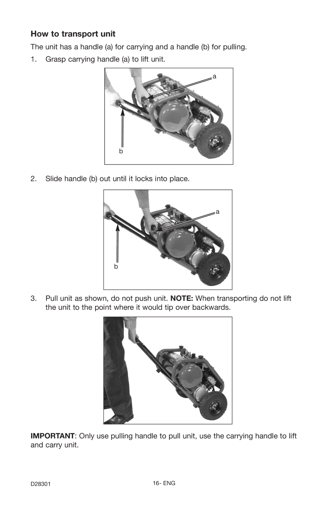 Porter-Cable C3555 instruction manual How to transport unit 