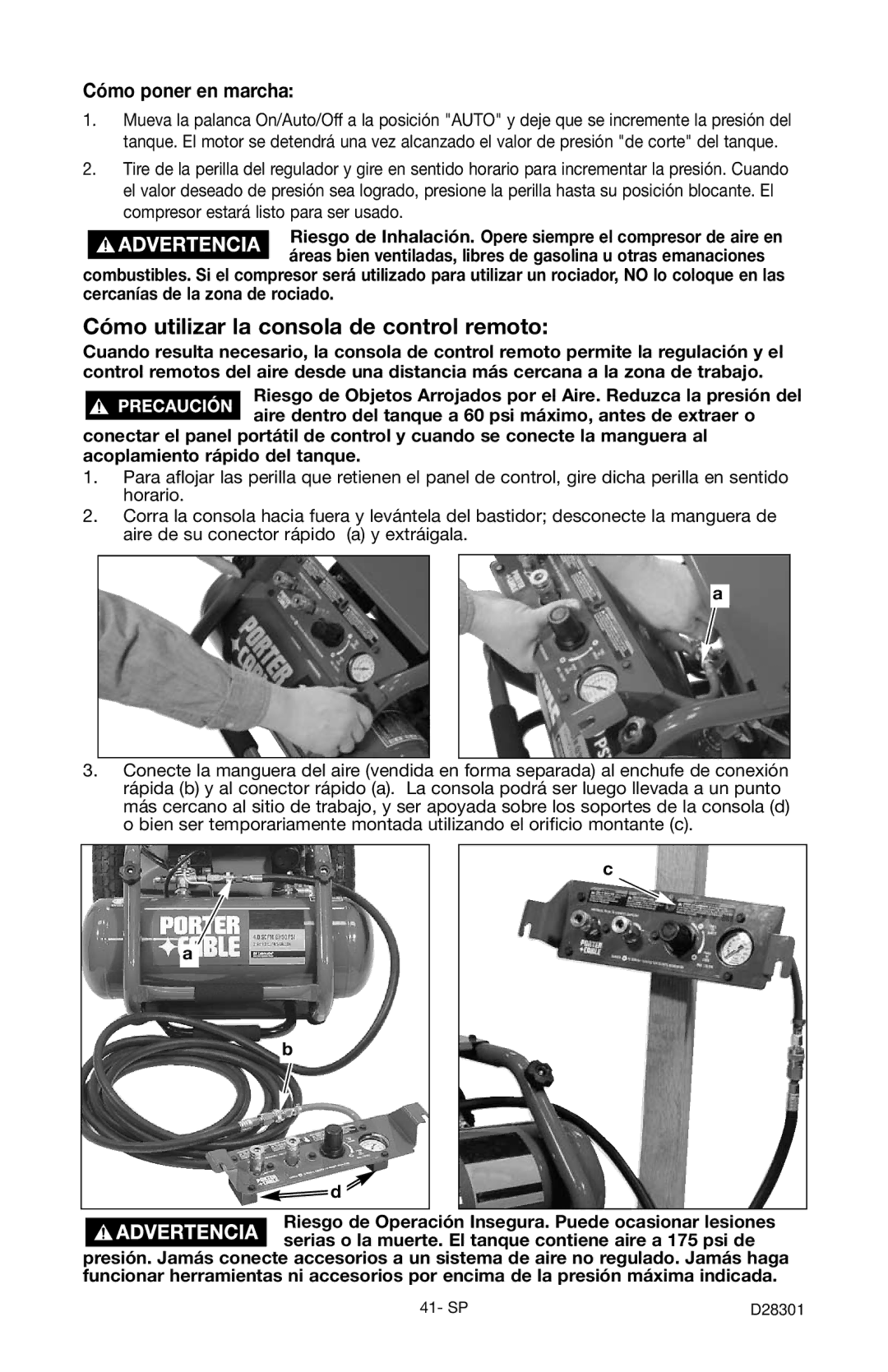 Porter-Cable C3555 instruction manual Cómo utilizar la consola de control remoto, Cómo poner en marcha 