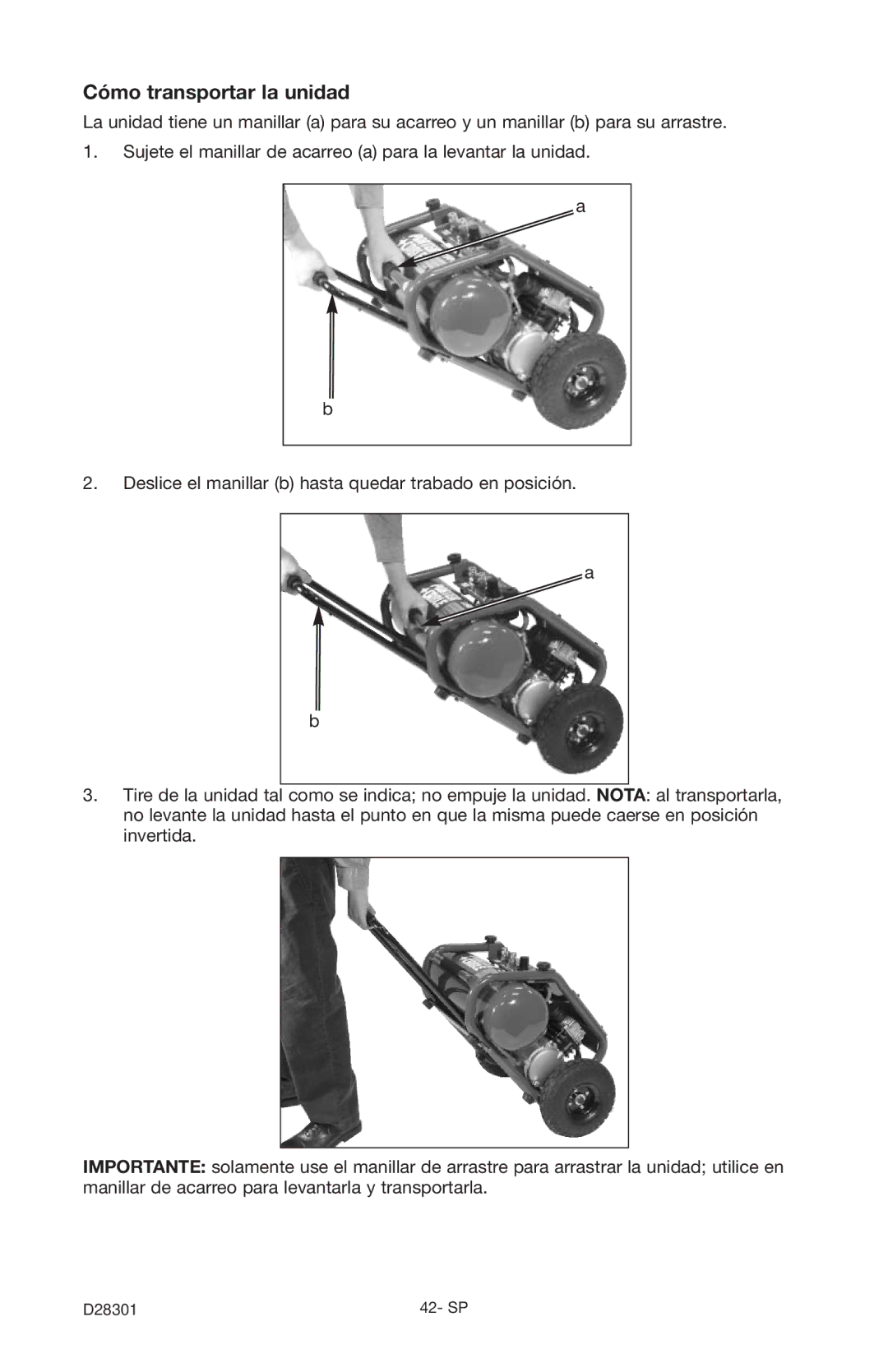 Porter-Cable C3555 instruction manual Cómo transportar la unidad 