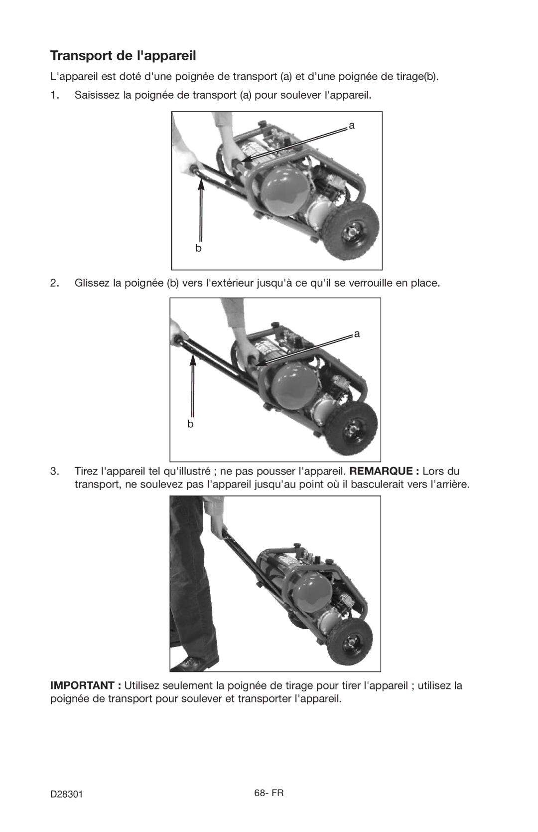 Porter-Cable C3555 instruction manual Transport de lappareil 