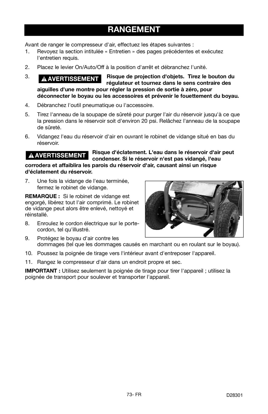 Porter-Cable C3555 instruction manual Rangement 