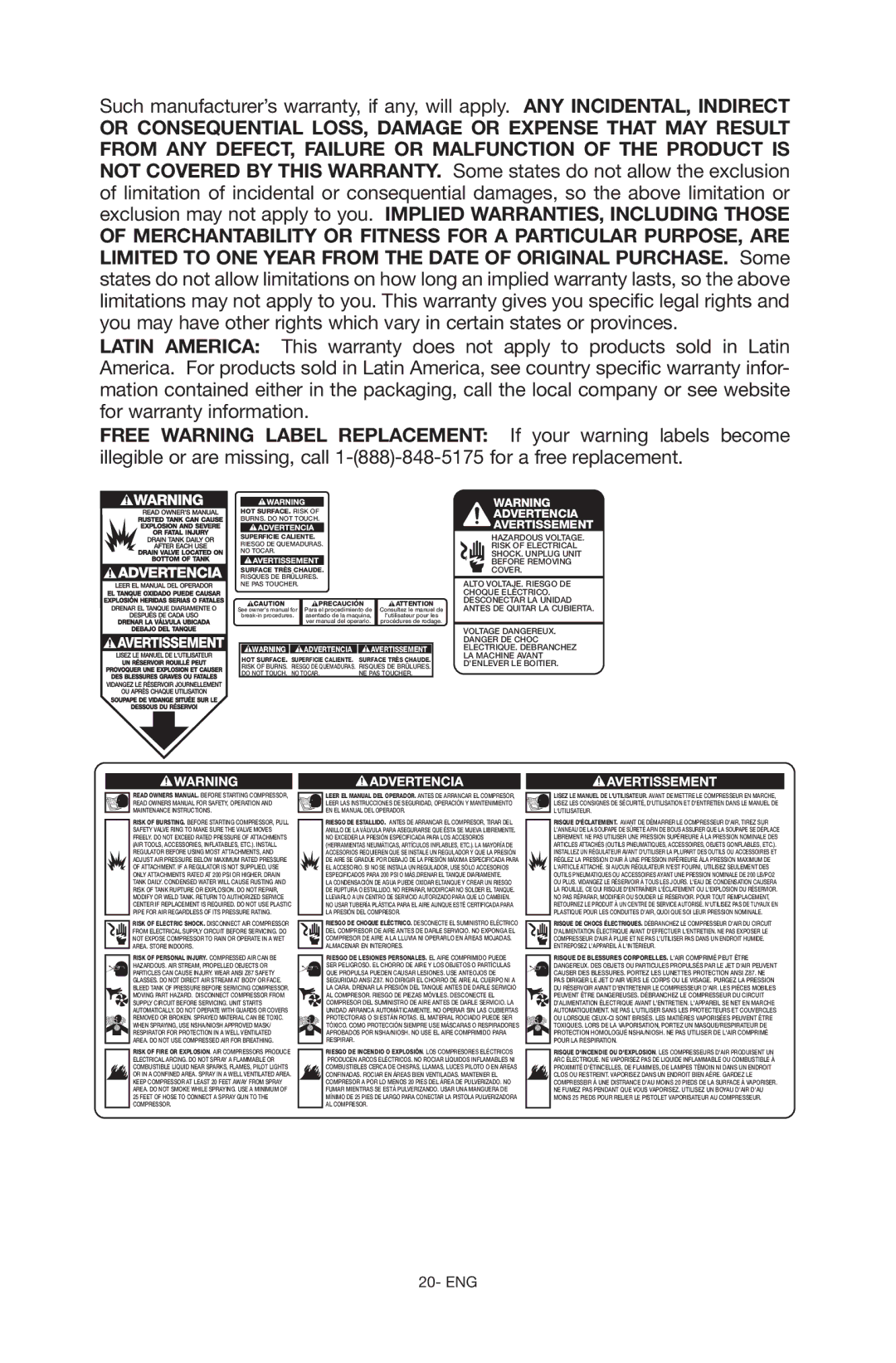 Porter-Cable C6110 instruction manual Advertencia Avertissement 