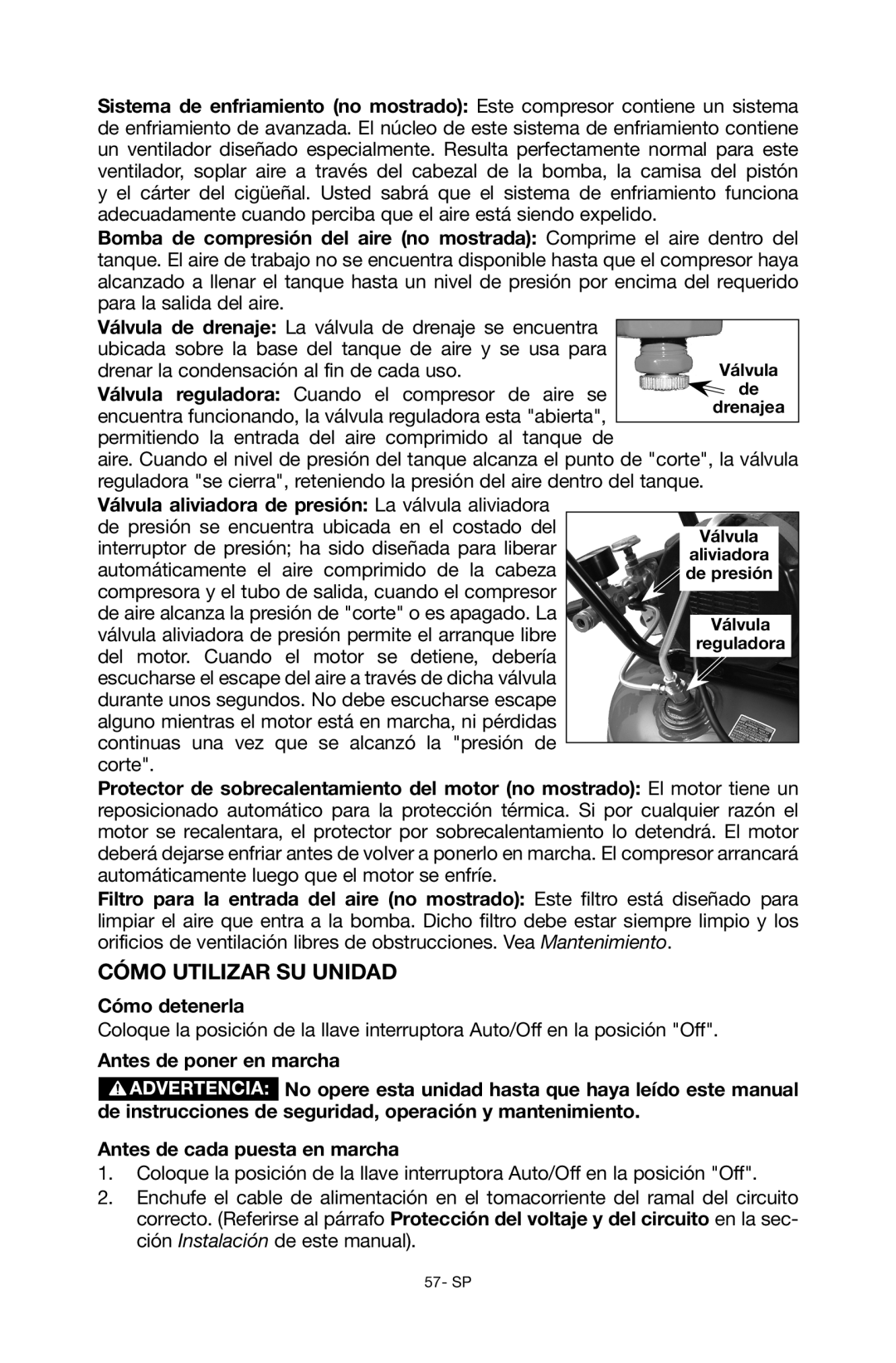 Porter-Cable C6110 instruction manual Cómo utilizar su unidad, Cómo detenerla 