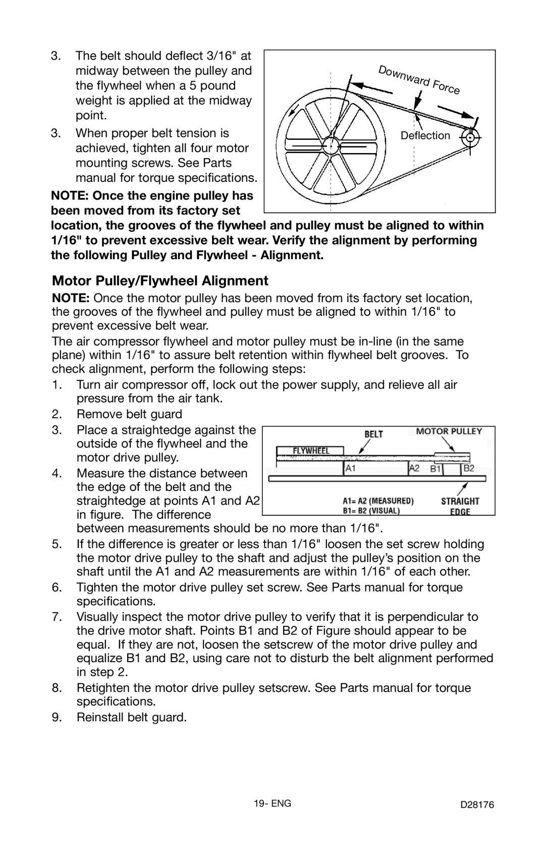 Porter-Cable C7510 instruction manual Motor Pulley/Flywheel Alignment 